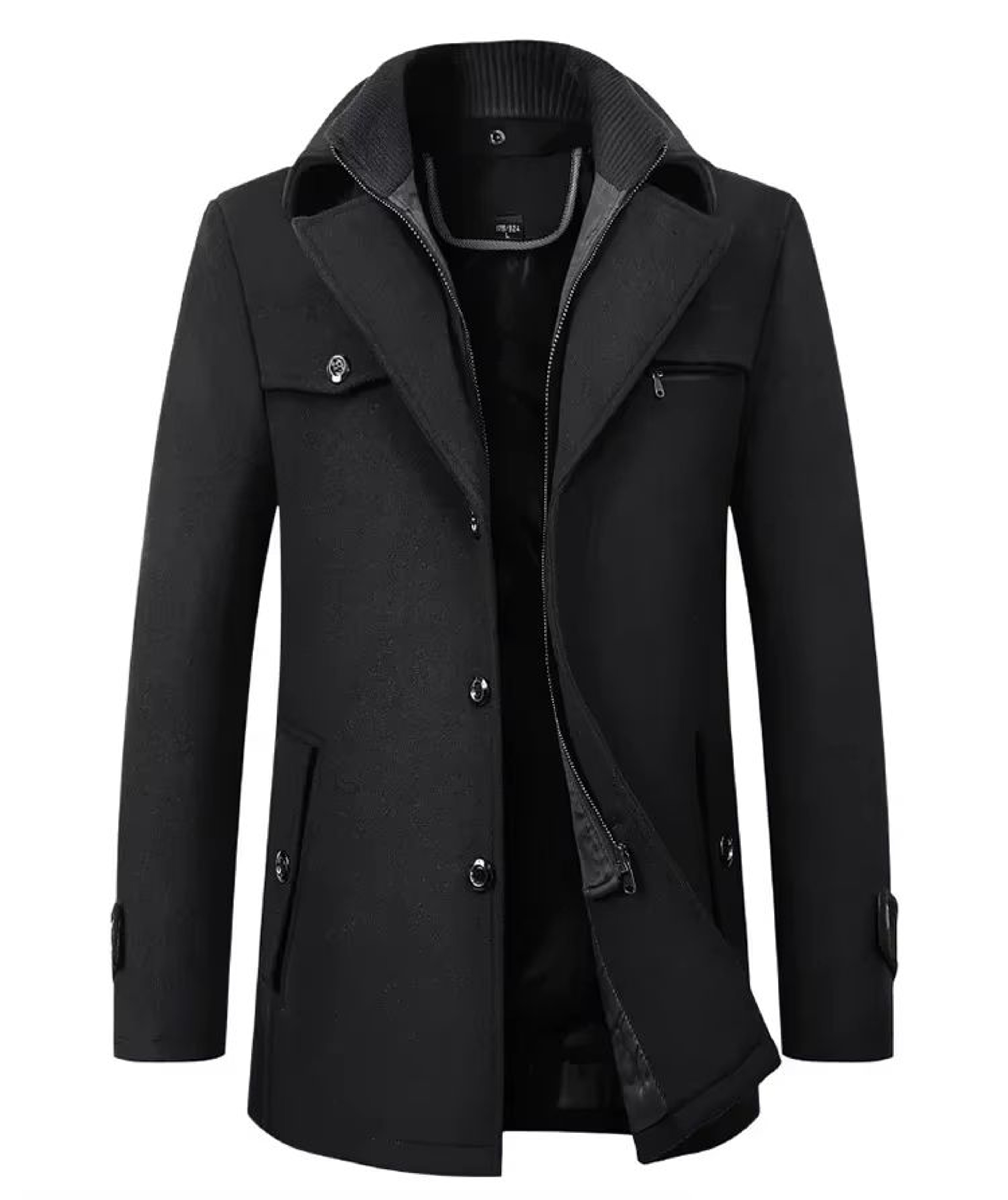 Classic Double Collar Mens Pea Coat  Elegant Mens Woolen Trench Coat Winter Overcoat 8