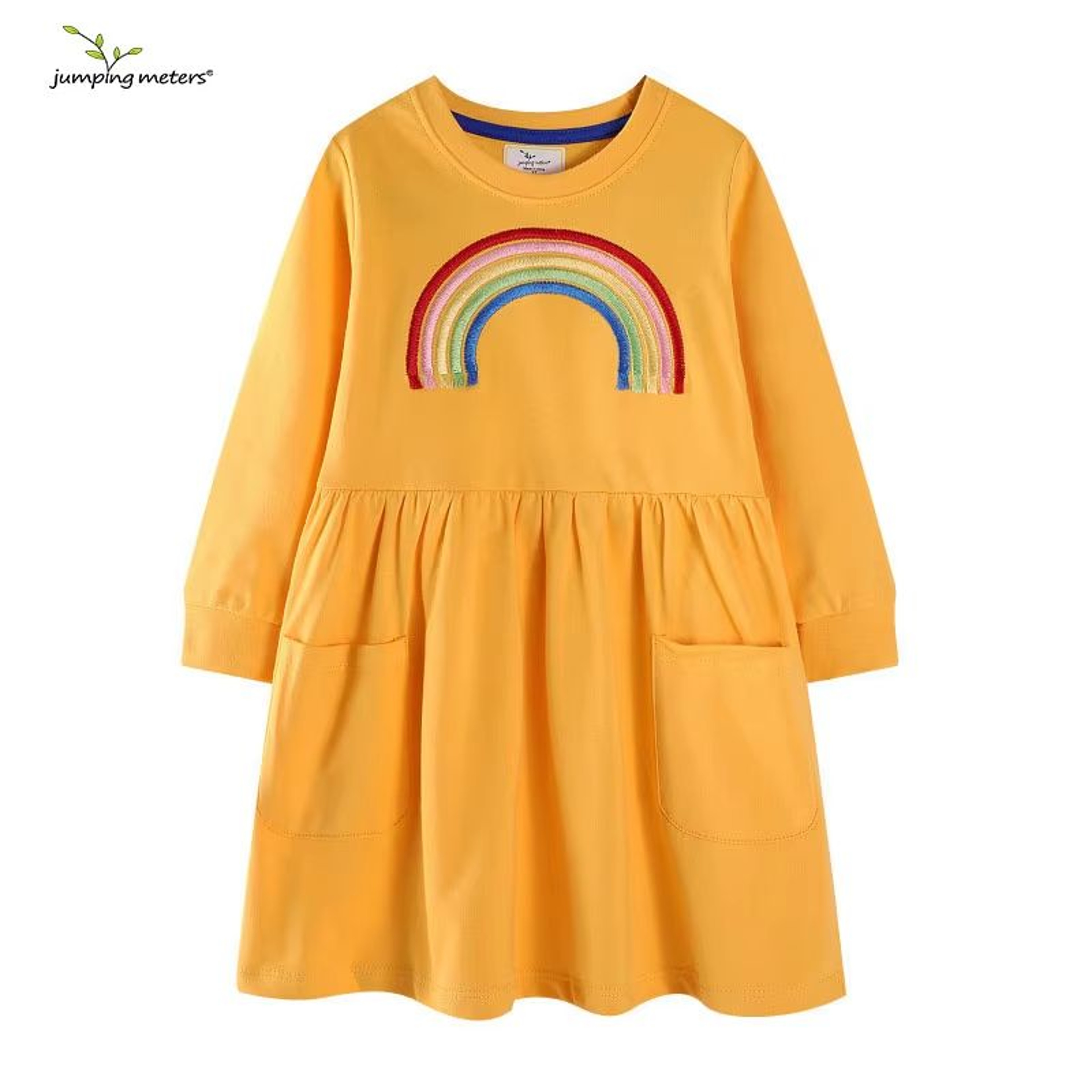 Jumping Meters Rainbow Sweater Dress Long Sleeve Girls Cotton Dress Autumn Winter Toddler Party Dre 5
