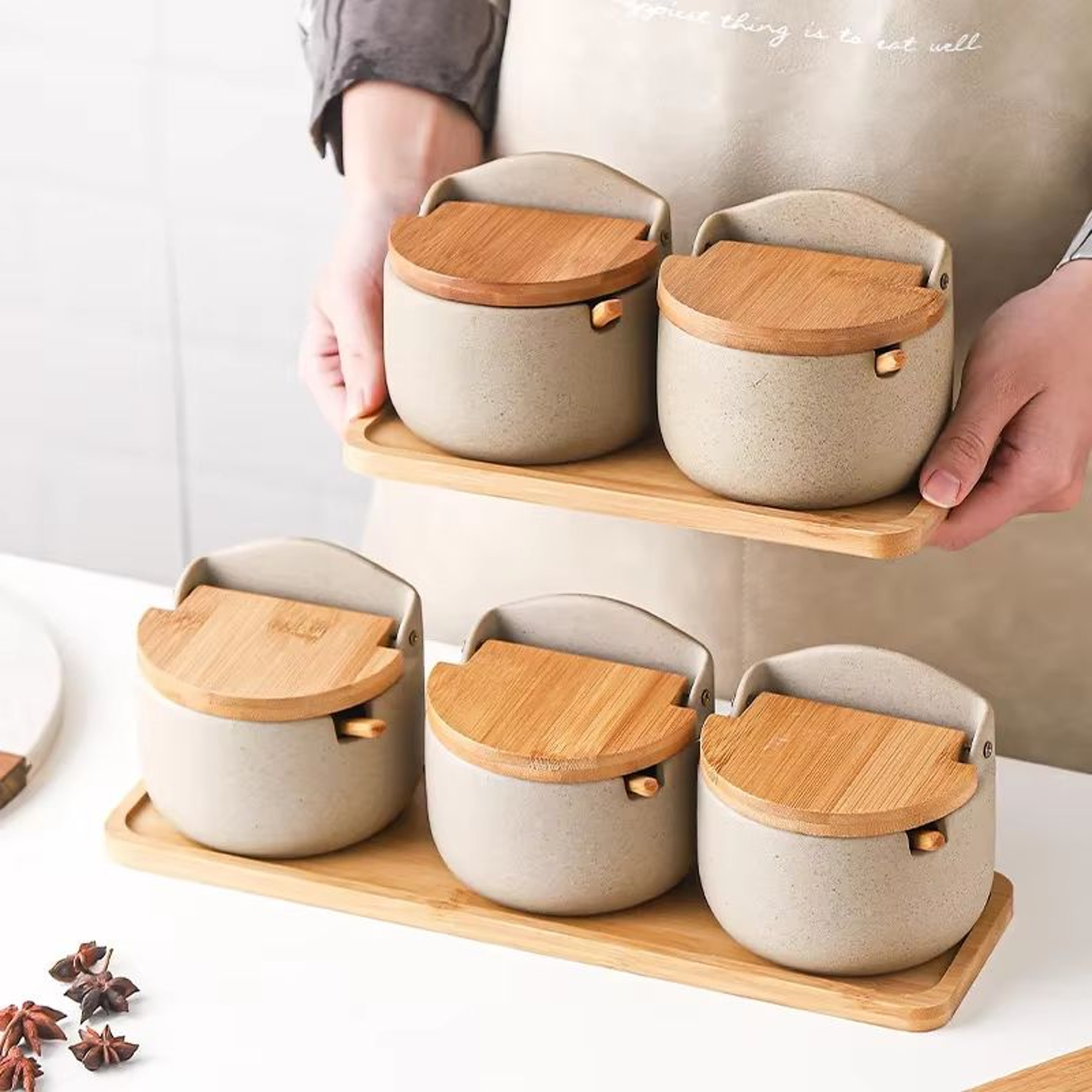 Japanese Style Ceramic Seasoning Jar Set Pottery Salt And Sugar Container Kitchen Condiment Storage 1