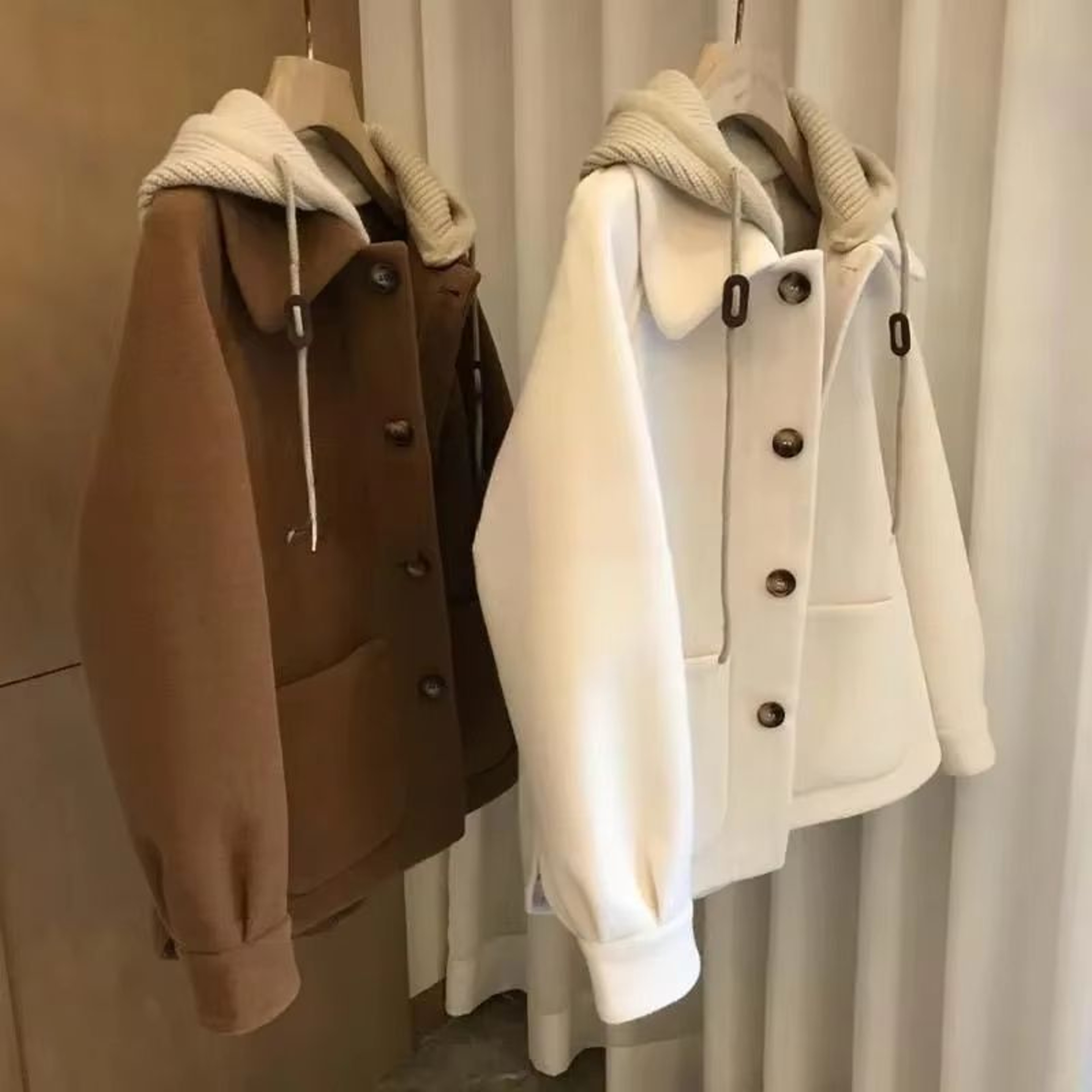 Plus Size Patchwork Hooded Coat Fake Two Piece Womens Winter Jacket Loose Elegant Outerwear 0