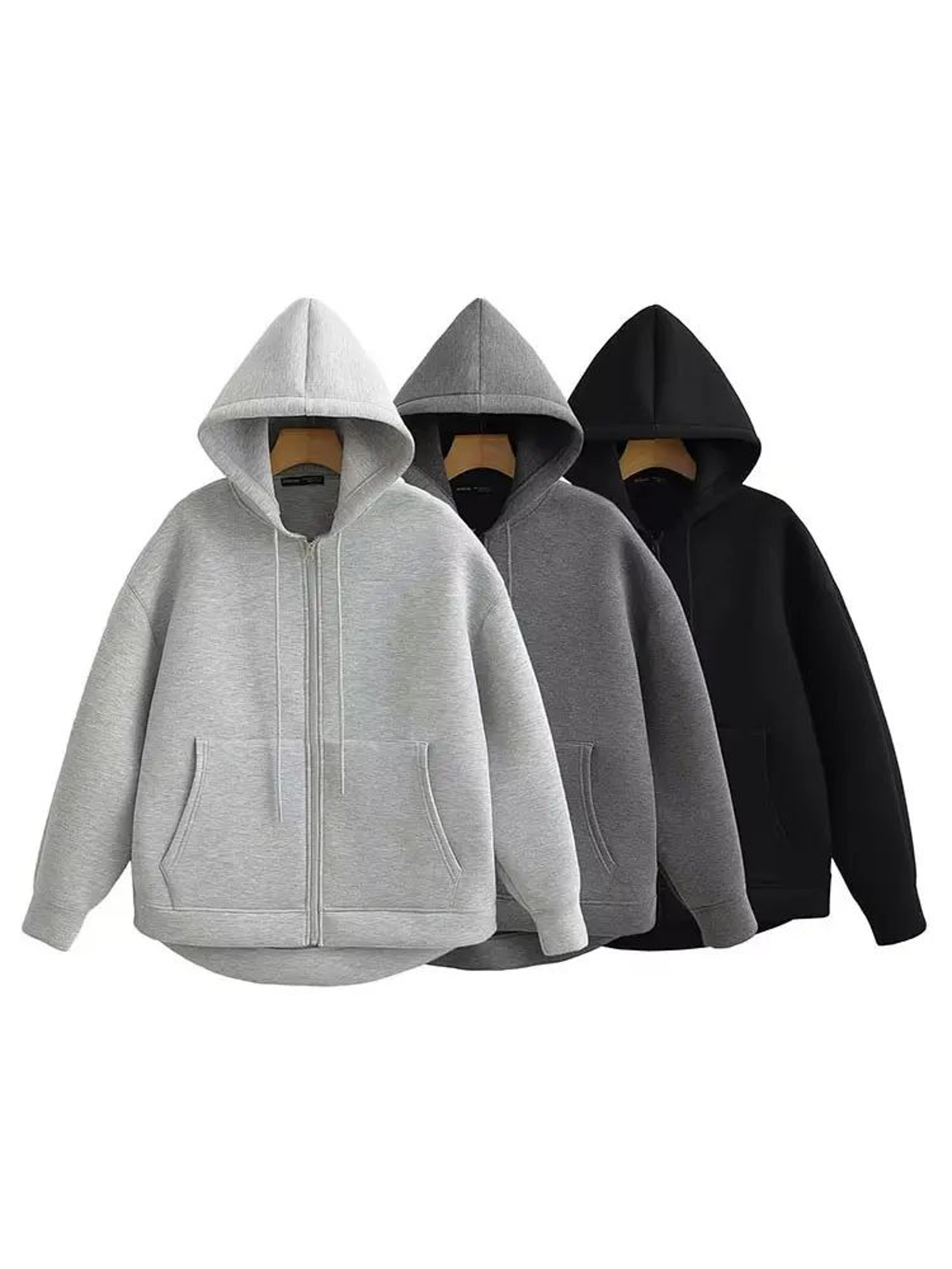 Womens Oversized Hooded Zip Jacket Casual Gray Big Pocket Outerwear Coat 2