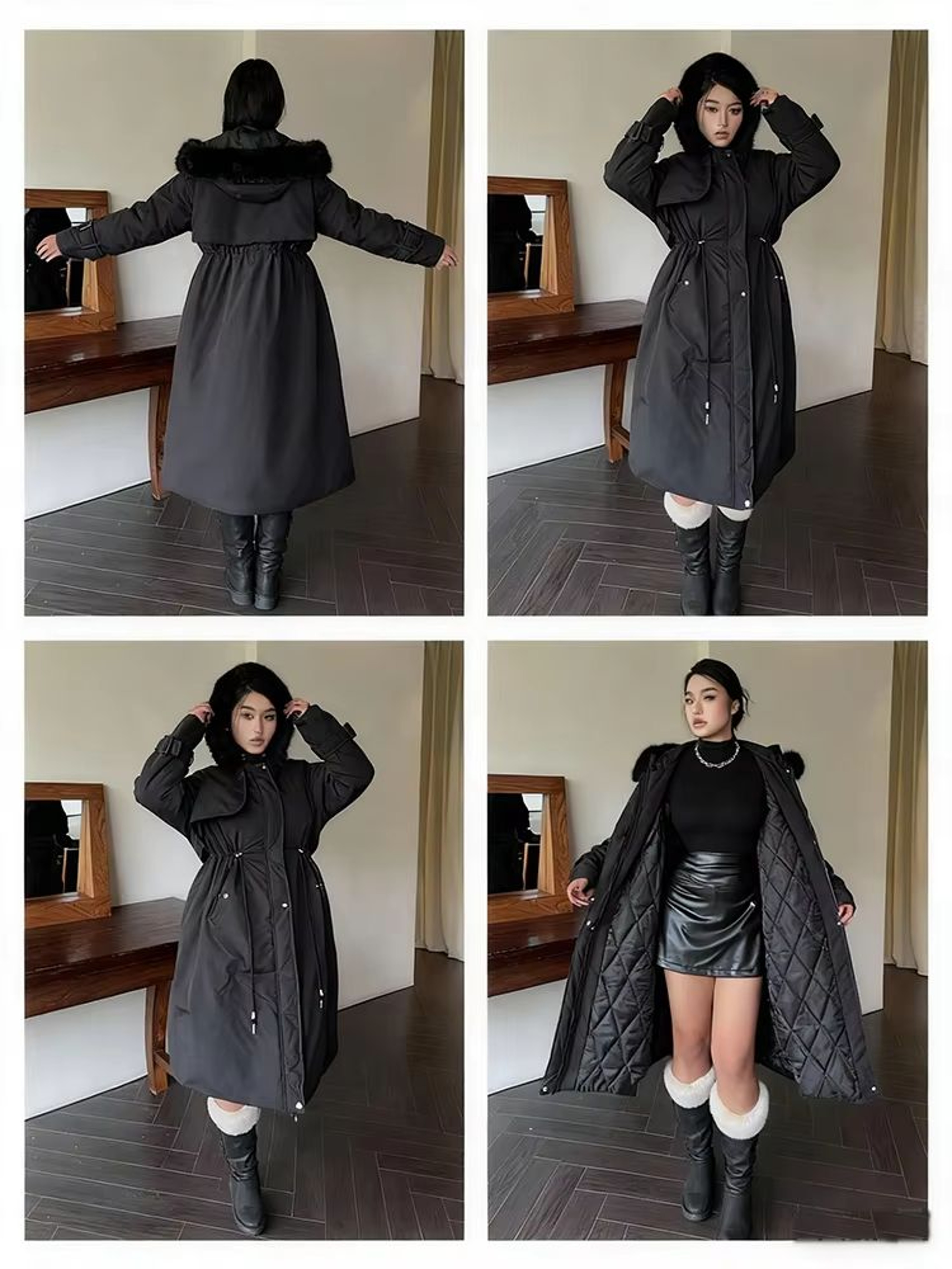 Plus Size Hooded Furry Winter Cotton Jacket Windproof Thickened Plush Warm Coat 0