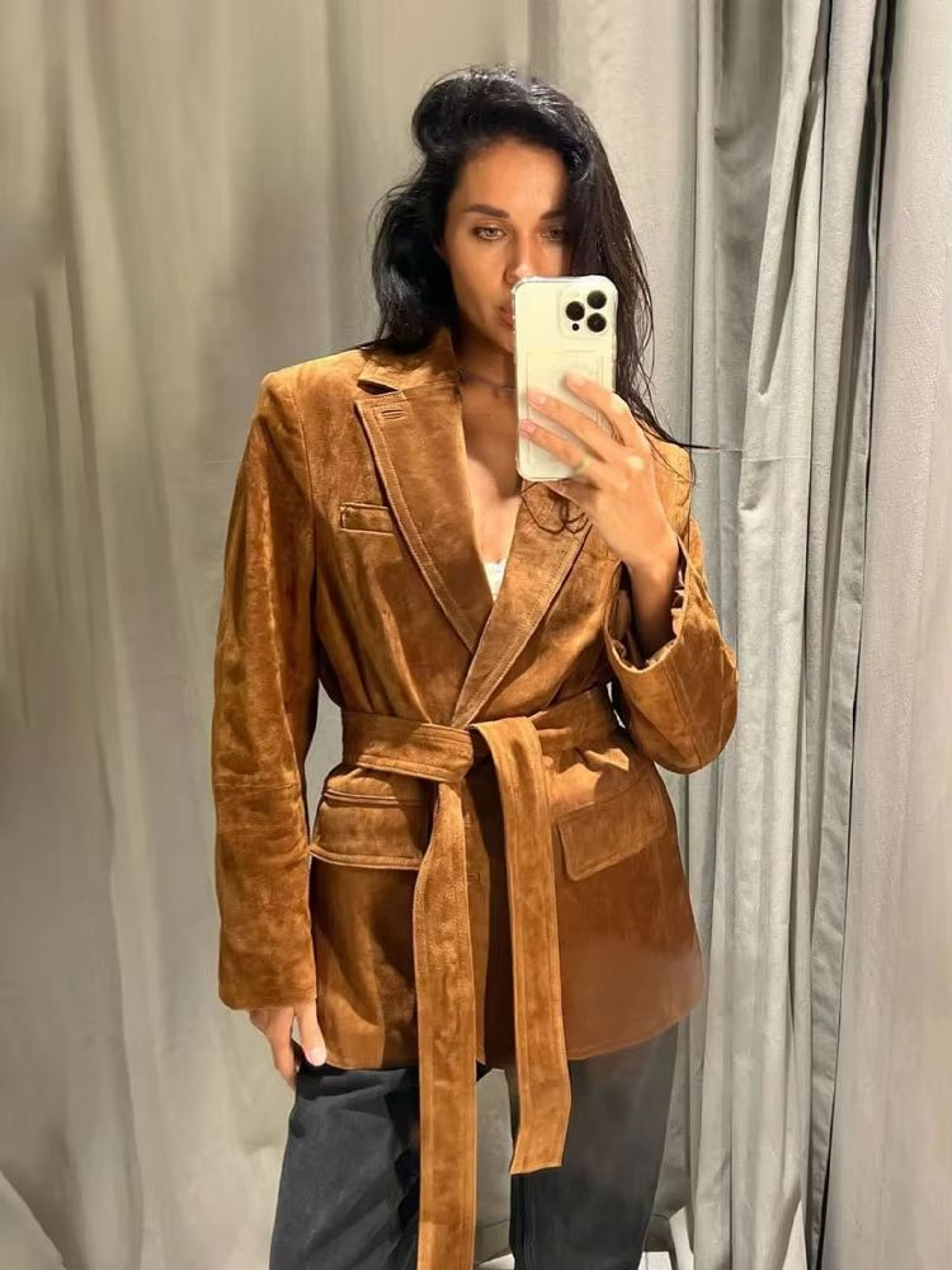 Elegant Women Casual Autumn Coat Lace Up Detail Turn Down Collar Jacket Long Sleeve Button Pocket J 3