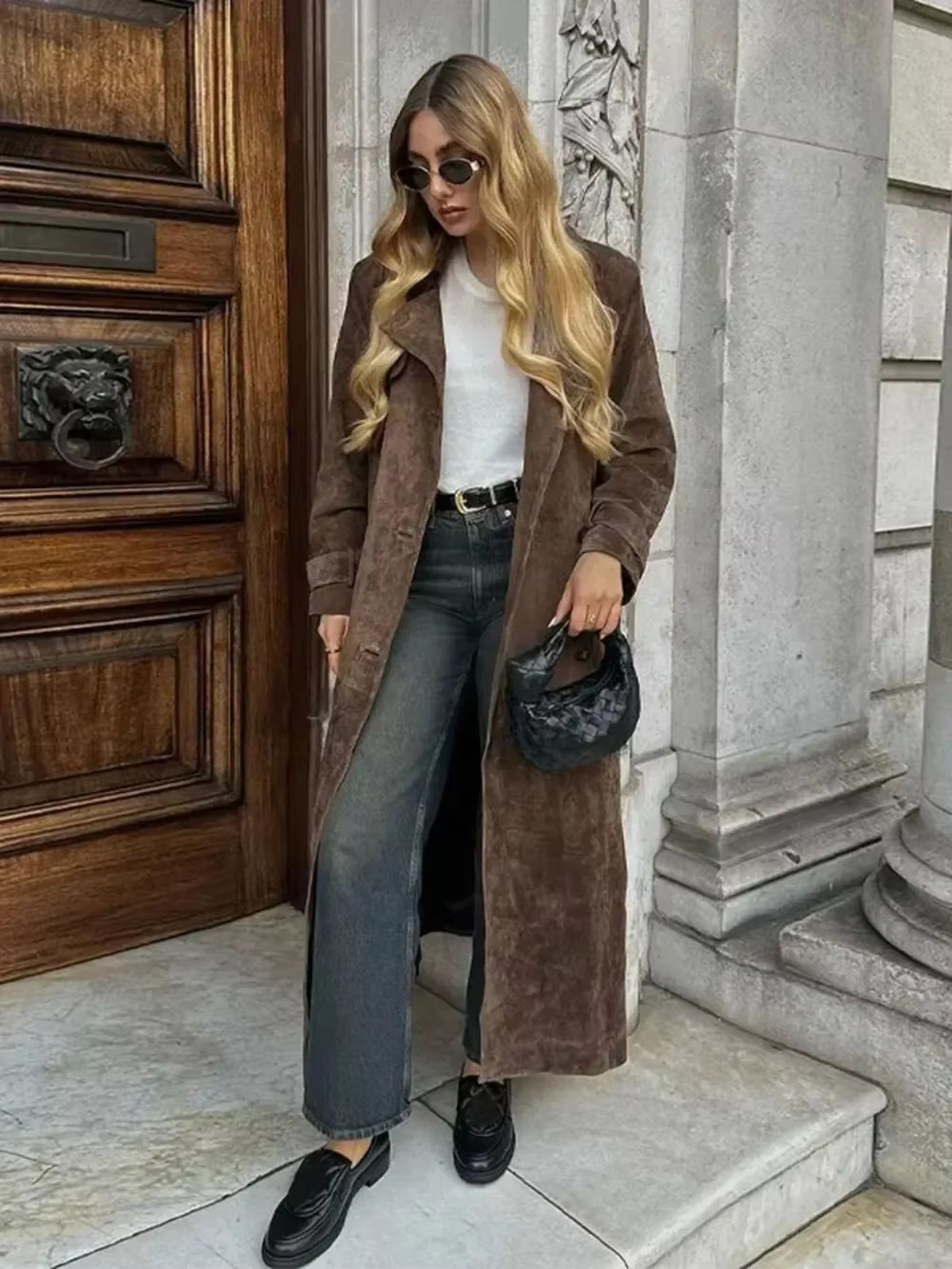 Chic Double Breasted Windbreaker Coat Faux Deer Fur Coat Women Elegant Lapel Autumn Coat 2