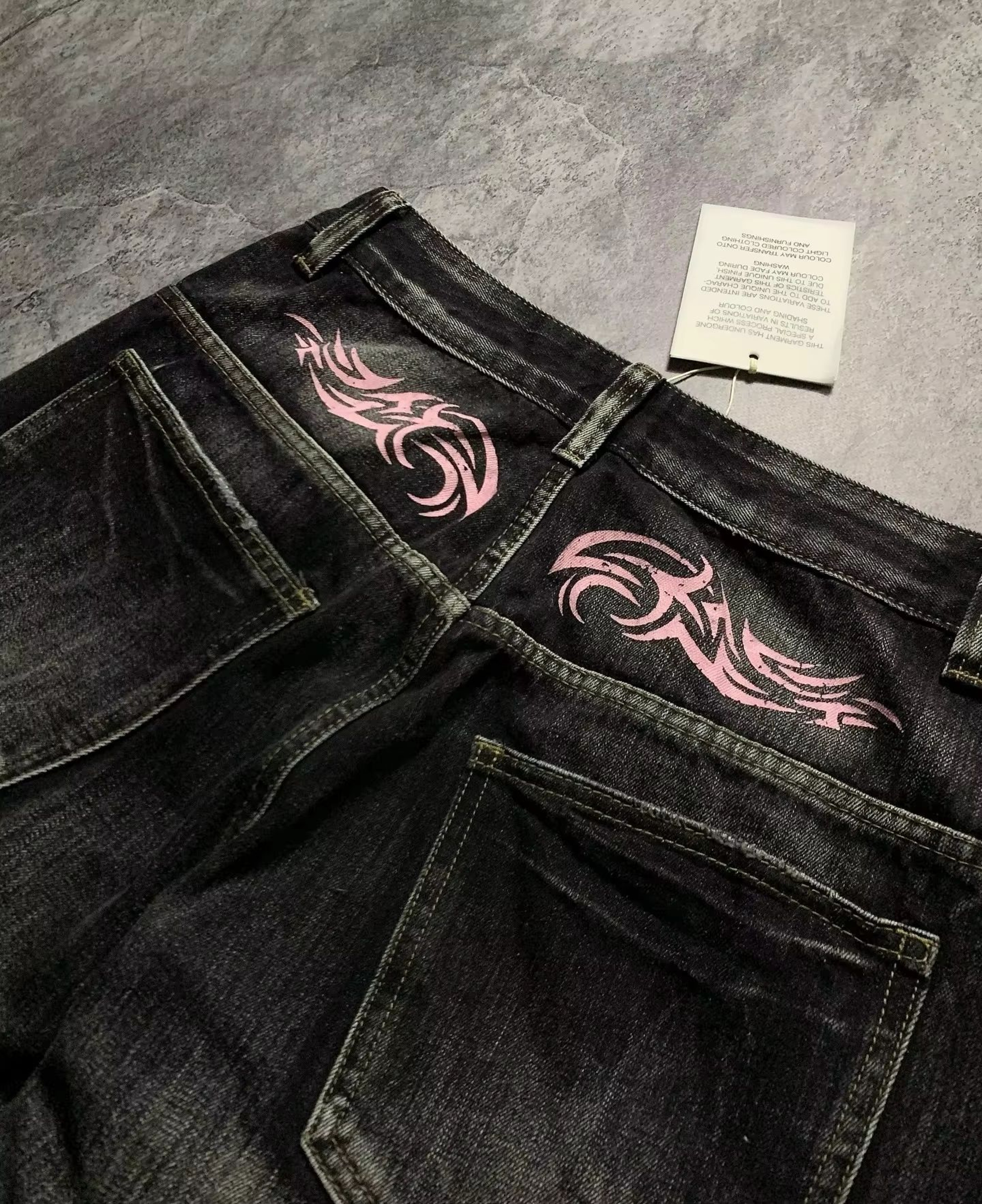 Vintage Y2K Totem Print Baggy Jeans High Waist Wide Leg Streetwear Jeans Retro Hip Hop Loose Denim  2