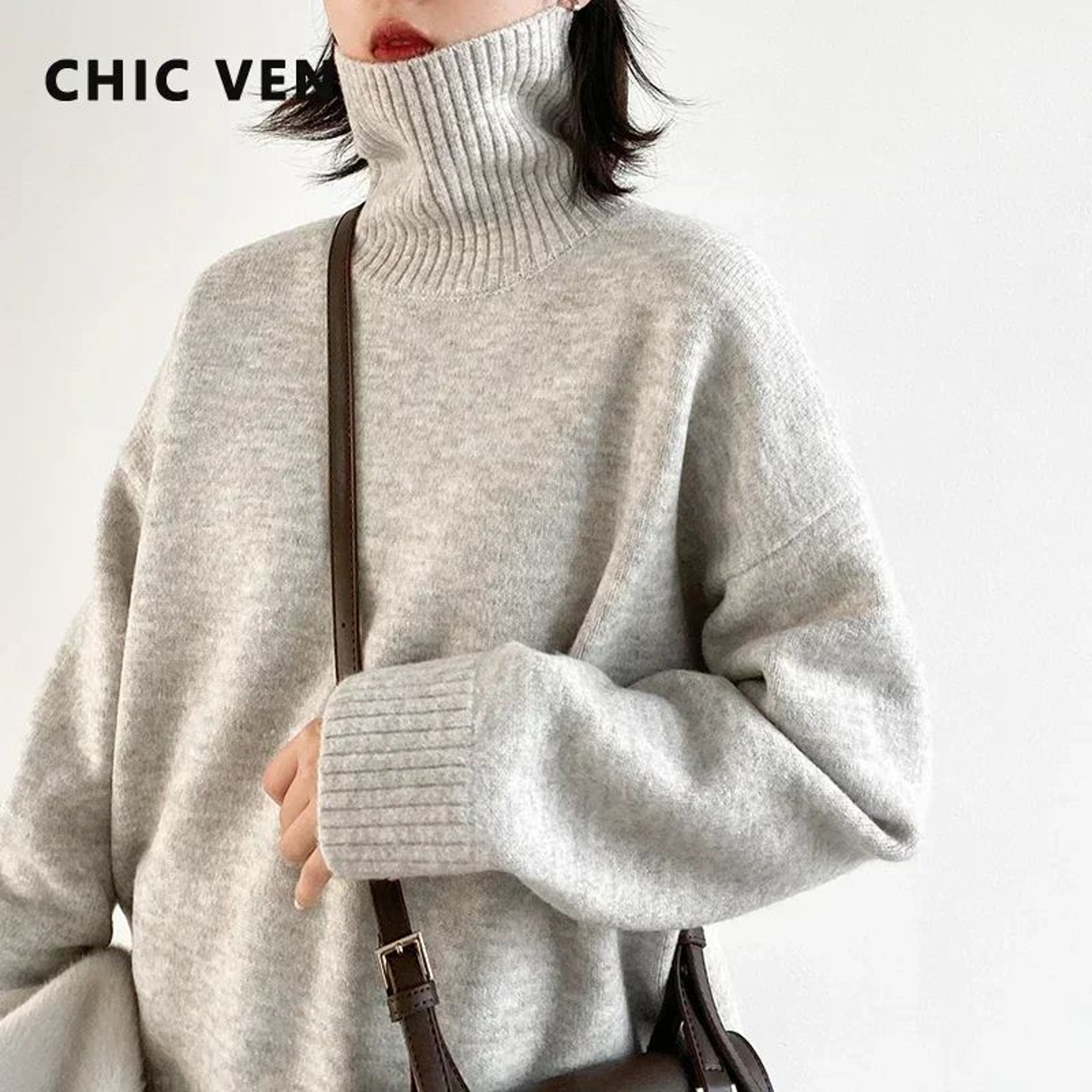 CHIC VEN Loose Turtleneck Sweater Warm Korean Knit Pullover Soft Women Winter Sweater 0