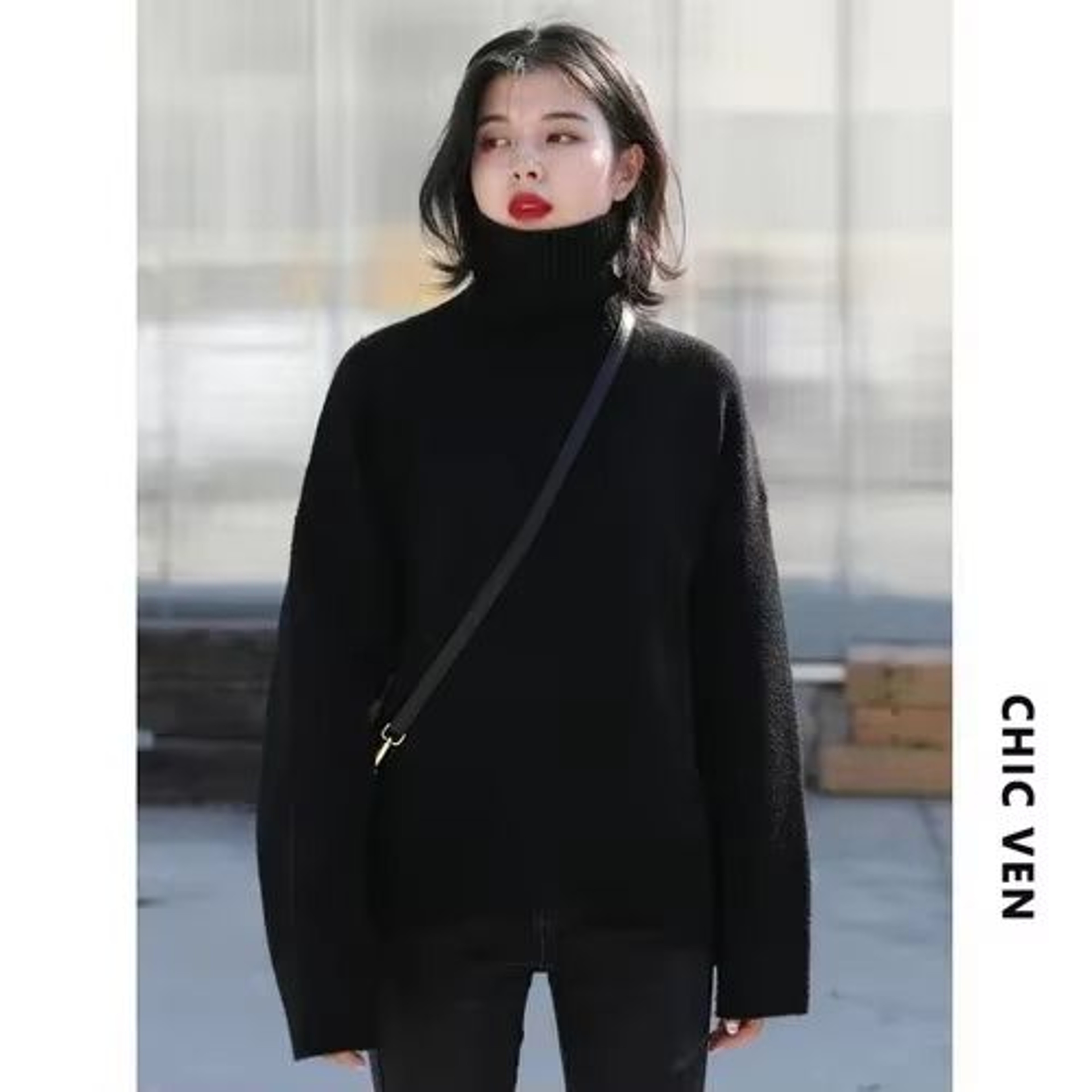 CHIC VEN Loose Turtleneck Sweater Warm Korean Knit Pullover Soft Women Winter Sweater 7