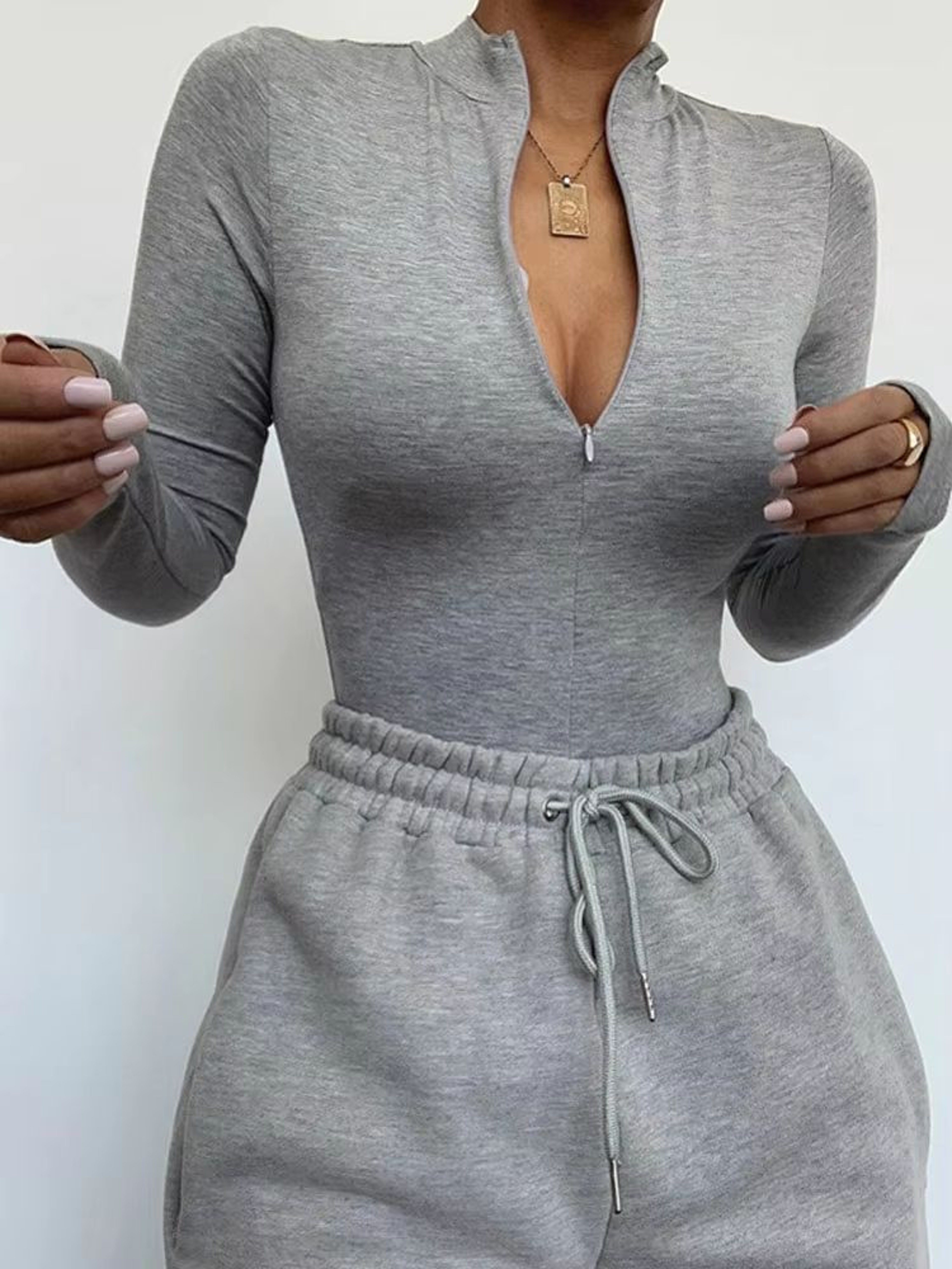Sculpt Zip Womens Mock Neck Bodycon Bodysuit Long Sleeve Slim Fit Top 2