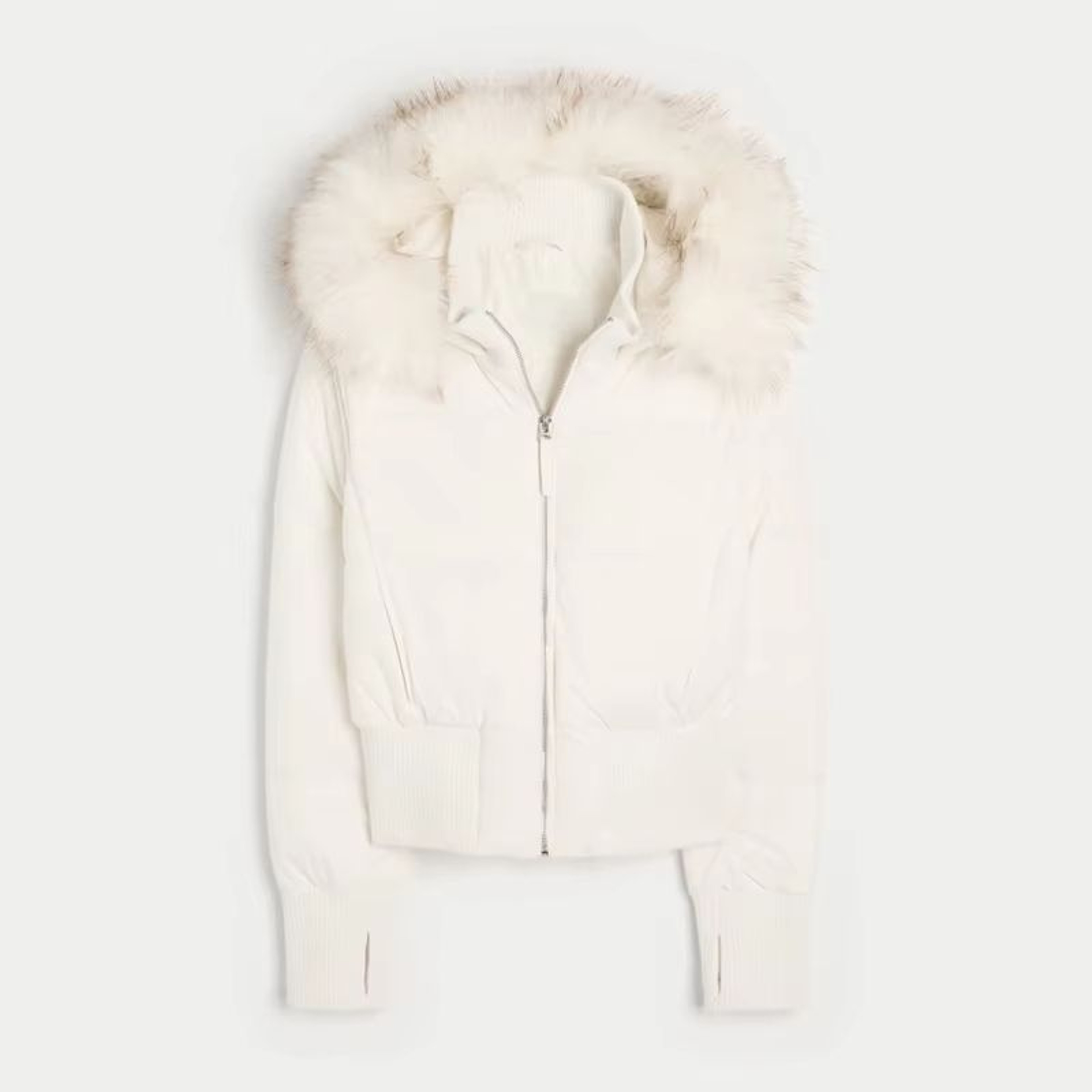 Chic Cropped Womens Faux Fur Hooded Quilted Jacket With Zipper Pockets 7