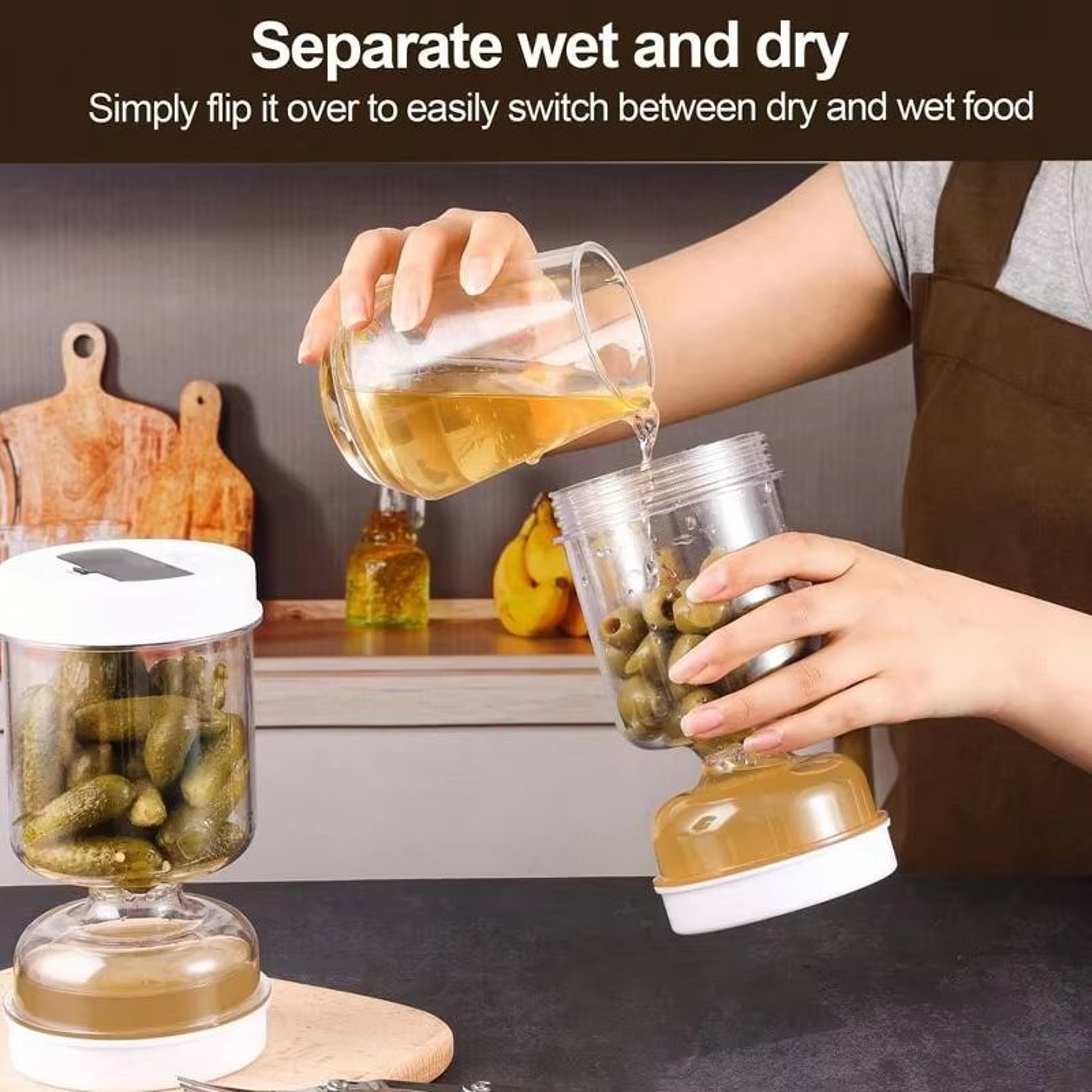 FlipDrain Dry  Wet Separation Pickle Jar Kitchen Fermentation  Storage Container 3