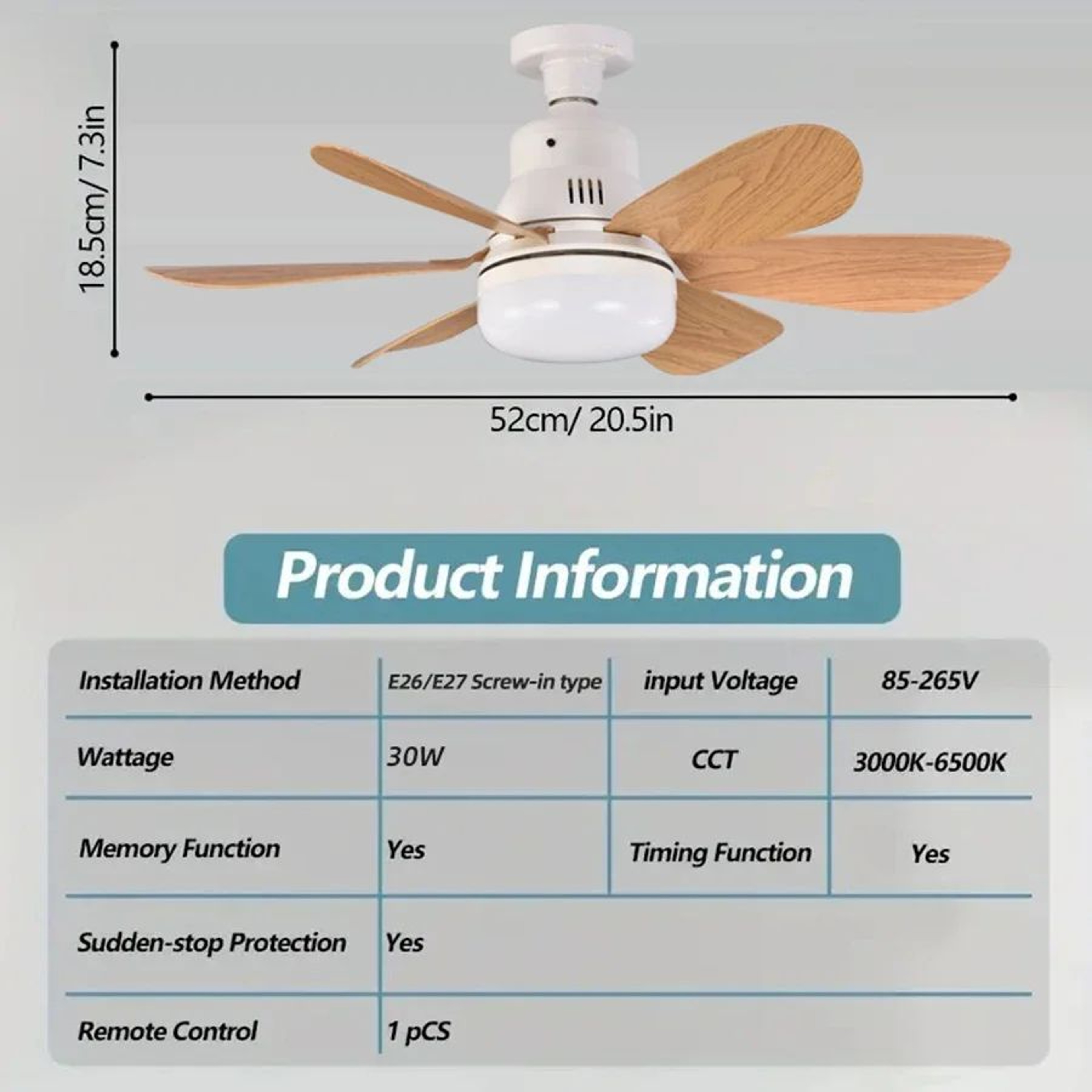 Modern Socket Ceiling Fan Light With Remote  Wood Grain LED Fan Light 6Blade Design 3
