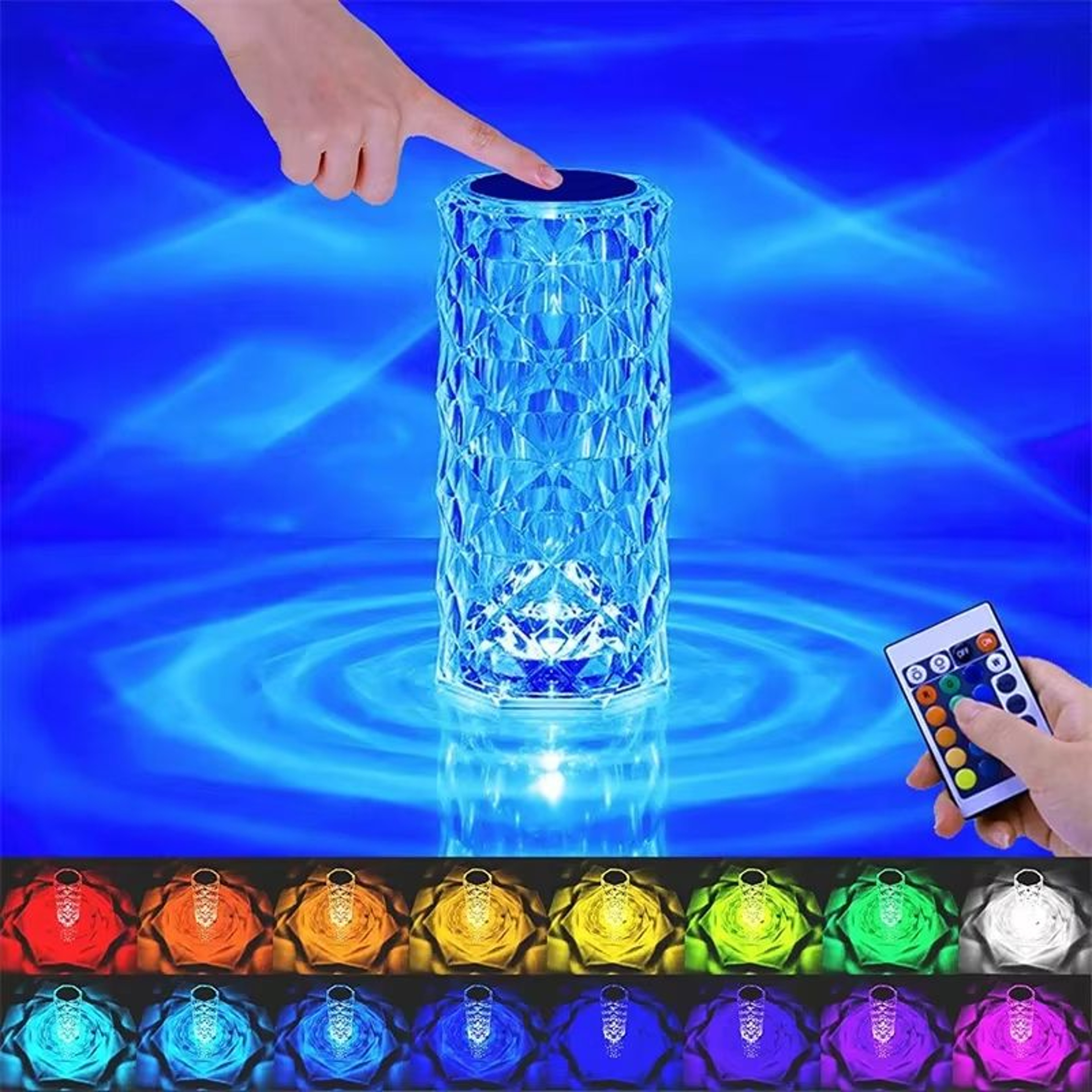 Crystal Diamond Rose Bedside Lamp With 16 Colors Touch  Remote LED Night Light USB Rechargeable 0