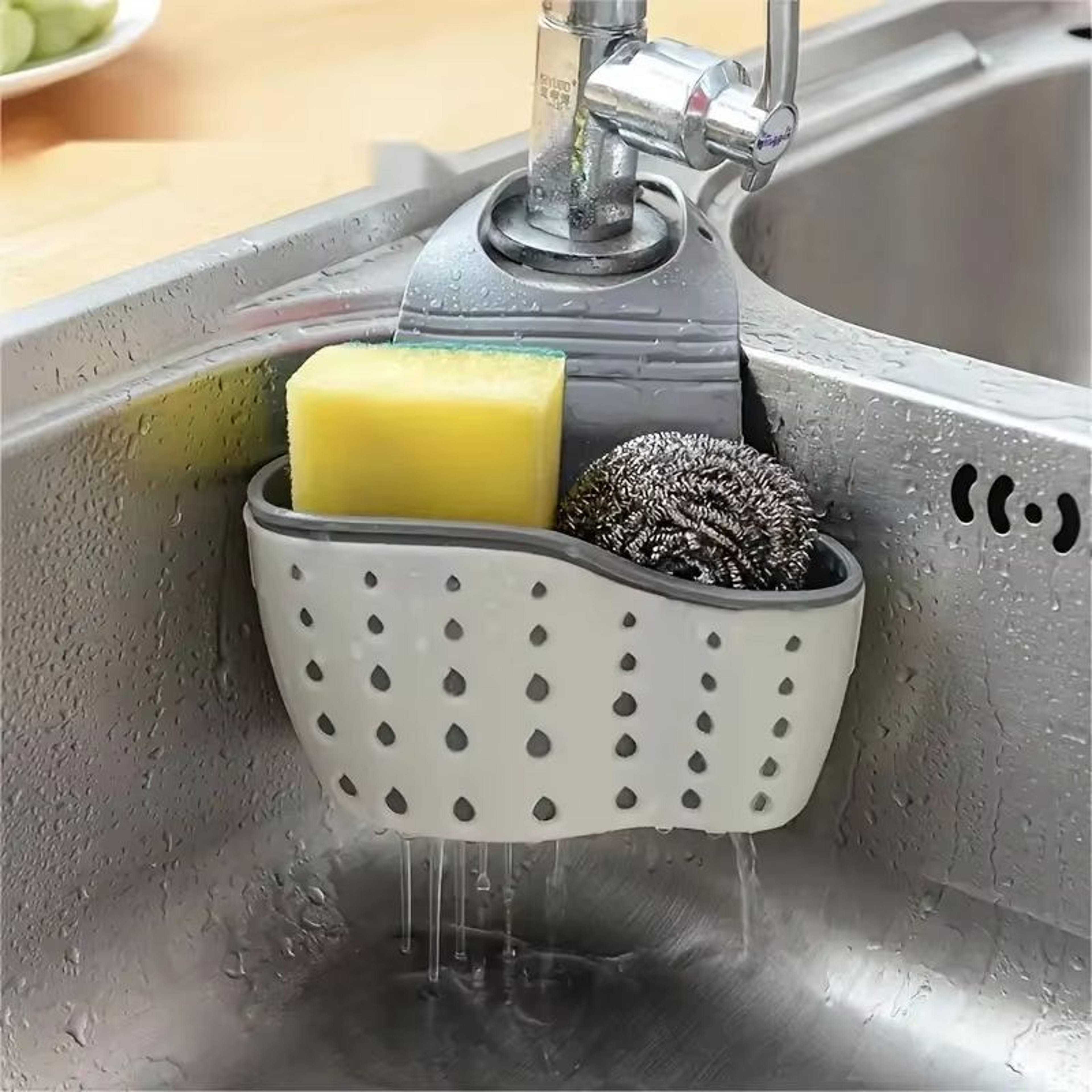 Adjustable Sink Hanging Basket Faucet Mounted Sponge Holder Draining Organizer For Kitchen  Bathroo 1