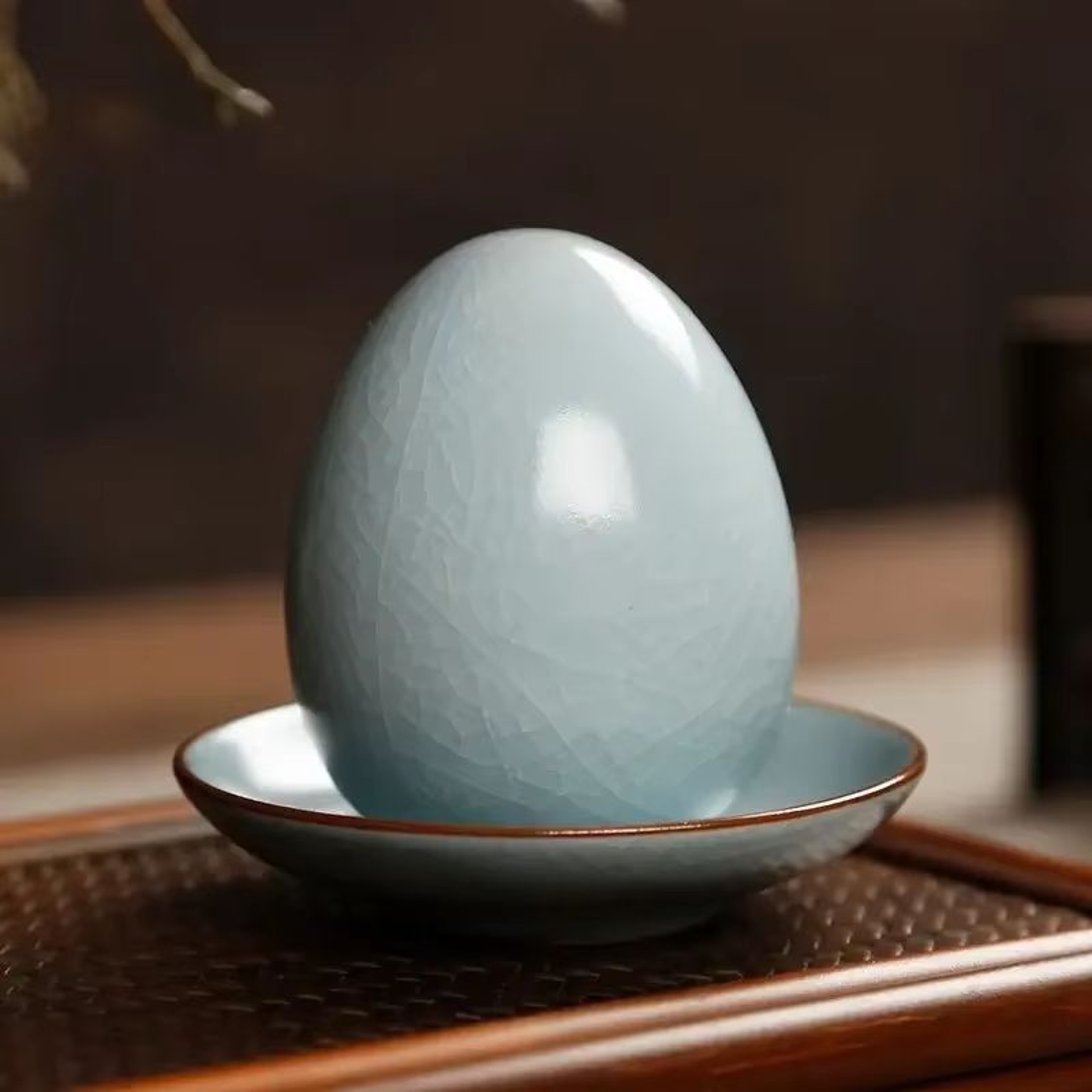 Egg Shaped Ru Kiln Tea Pet Ceramic Ornament Lucky Tea Ceremony Companion 0