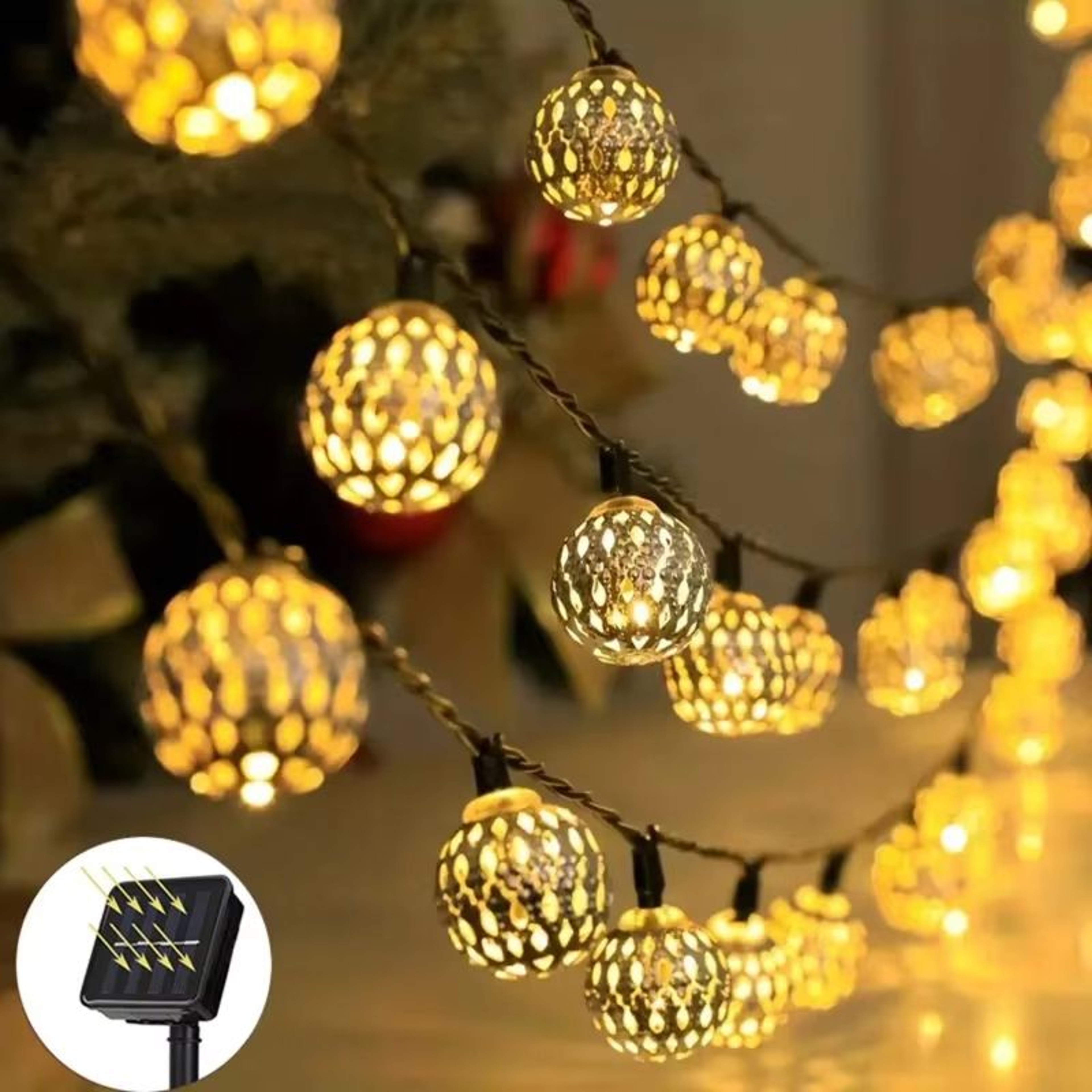 Solar Moroccan Fairy String Lights Waterproof Boho Lantern Outdoor Decor 4
