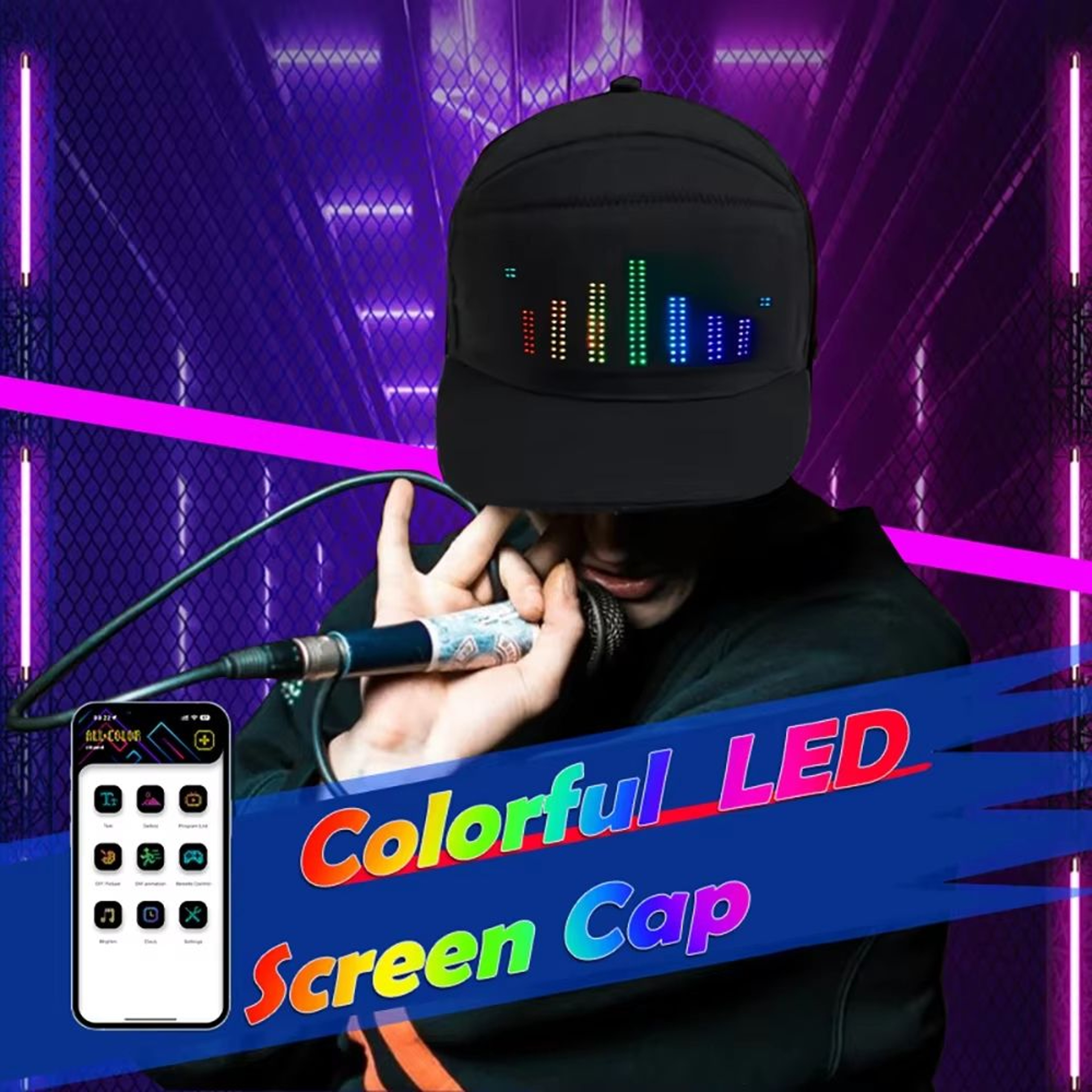 Smart LED Matrix Display Hat Bluetooth App Controlled Light Up Cap 1