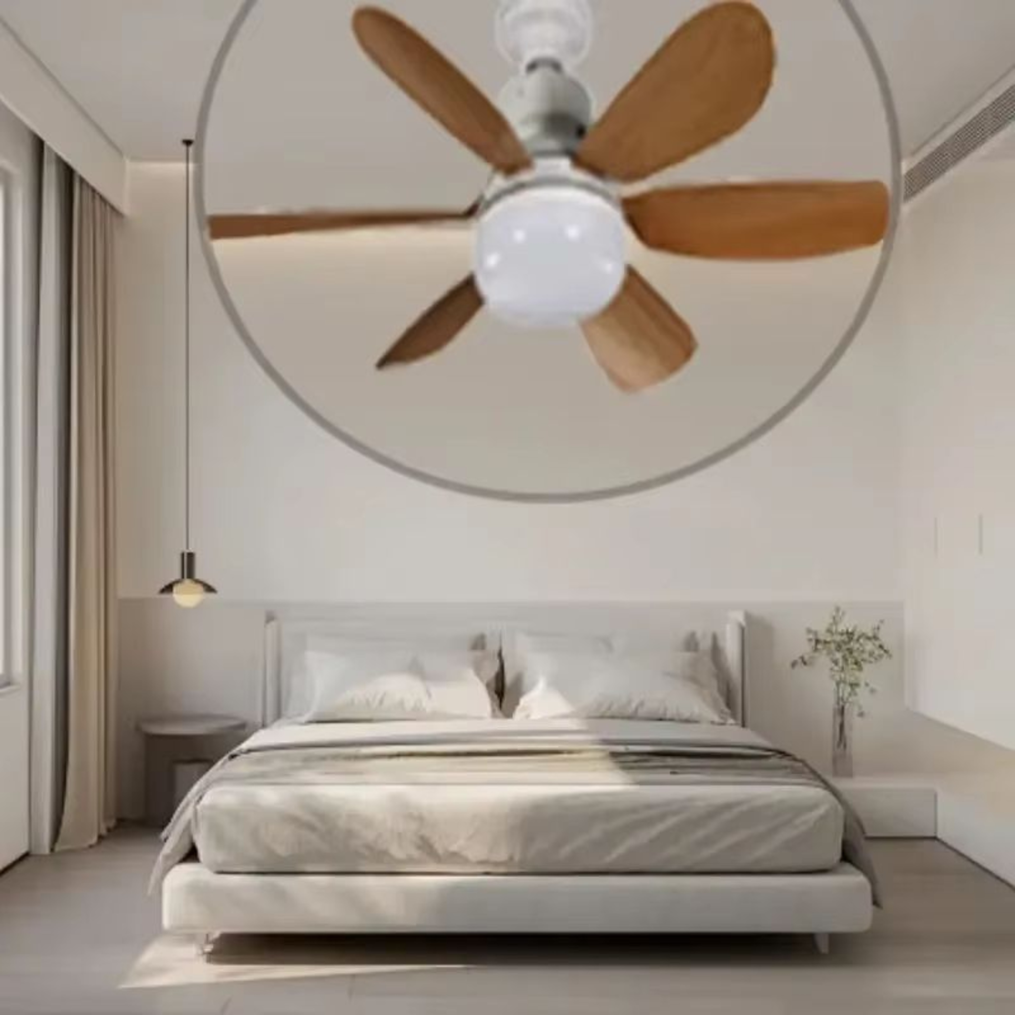 Wood Grain Socket Ceiling Fan Light With Remote 6 Blade LED Fixture 3