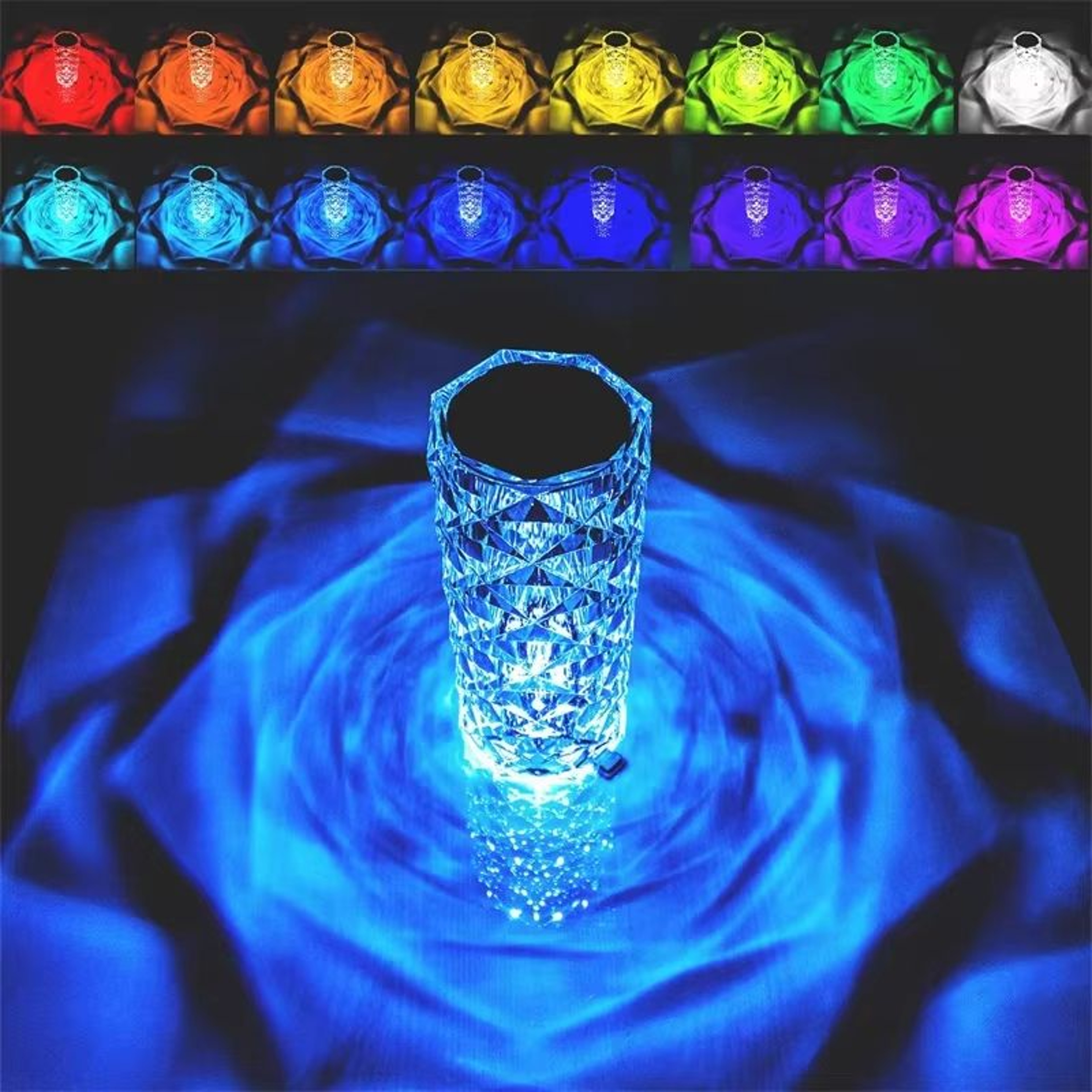 Crystal Table Lamp 16 Color Diamond Rose LED Bedside Light 0