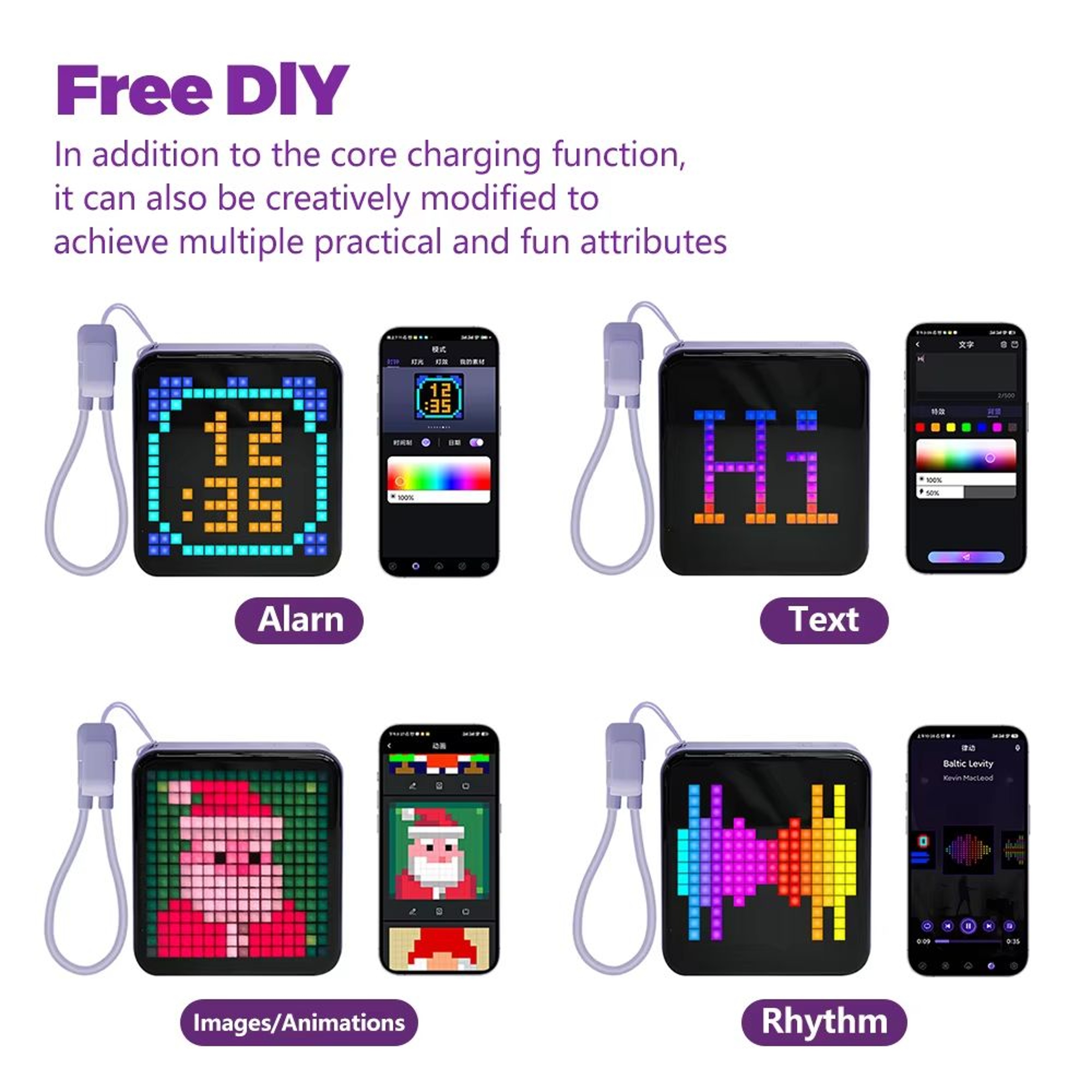 Bluetooth LED Pixel Display DIY Smart Desk Light With Power Bank 3