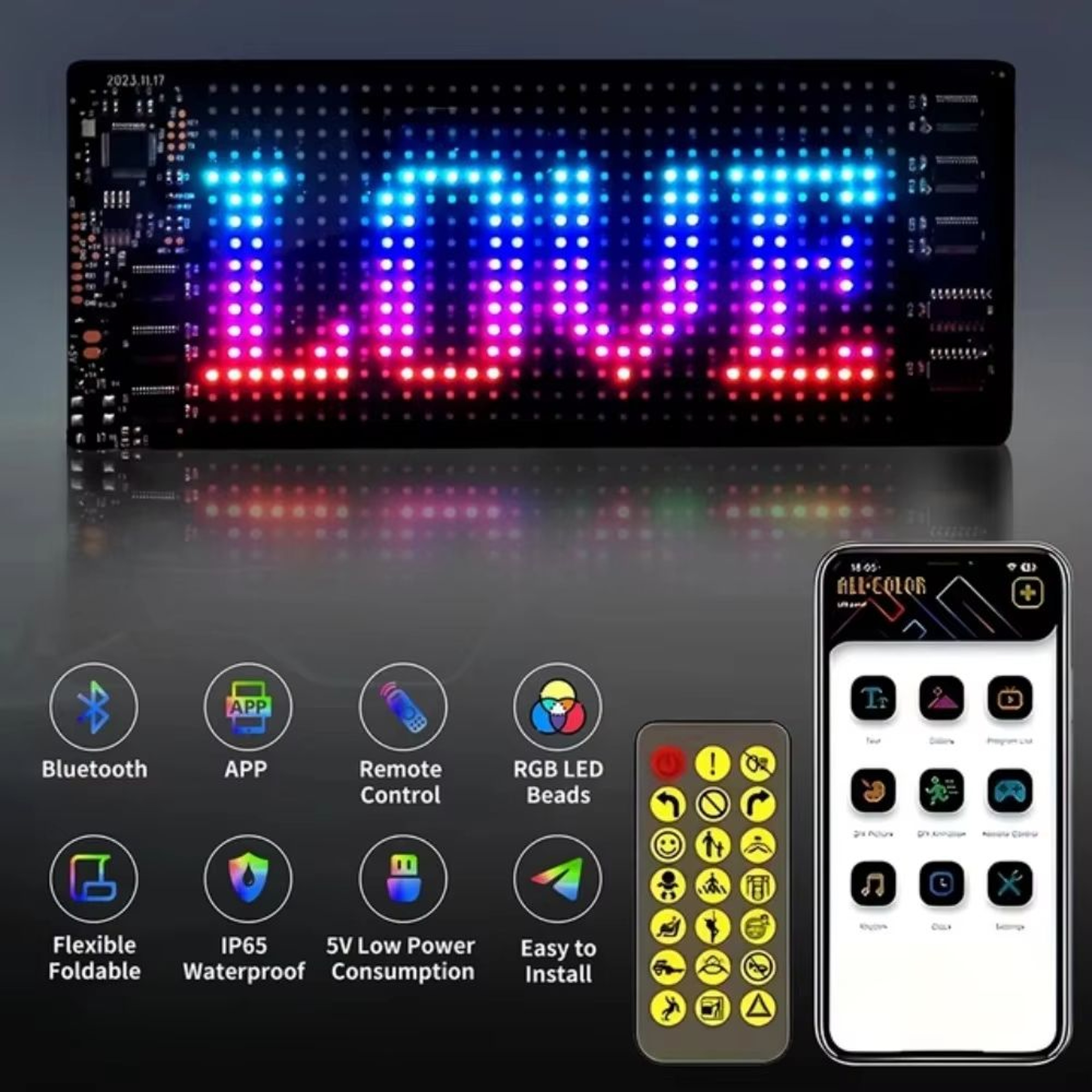 Bluetooth App Controlled RGB LED Matrix Car Display Custom Scrolling Message Panel 4