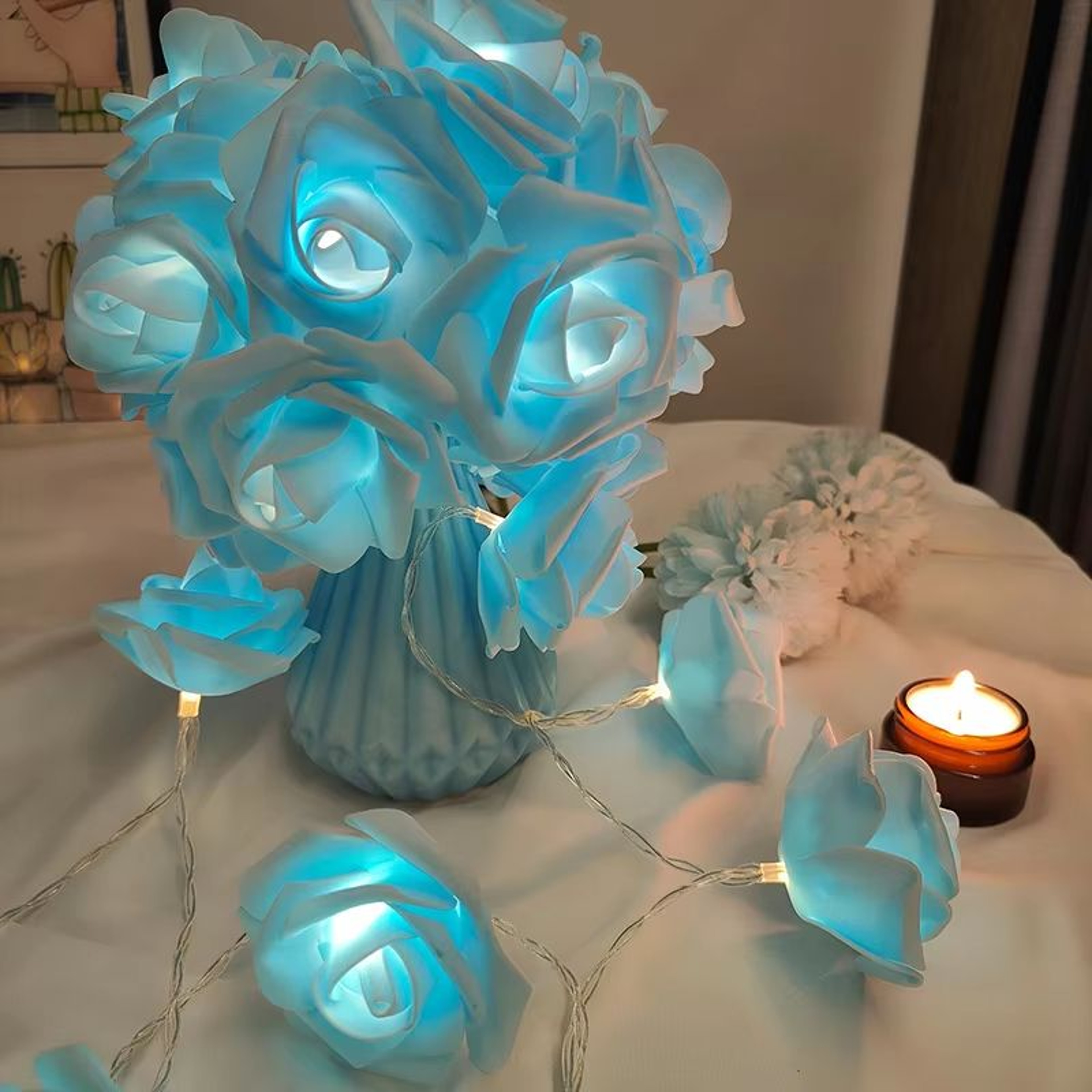 Rose Flower String Lights Battery Powered Romantic Bedroom Decor 7