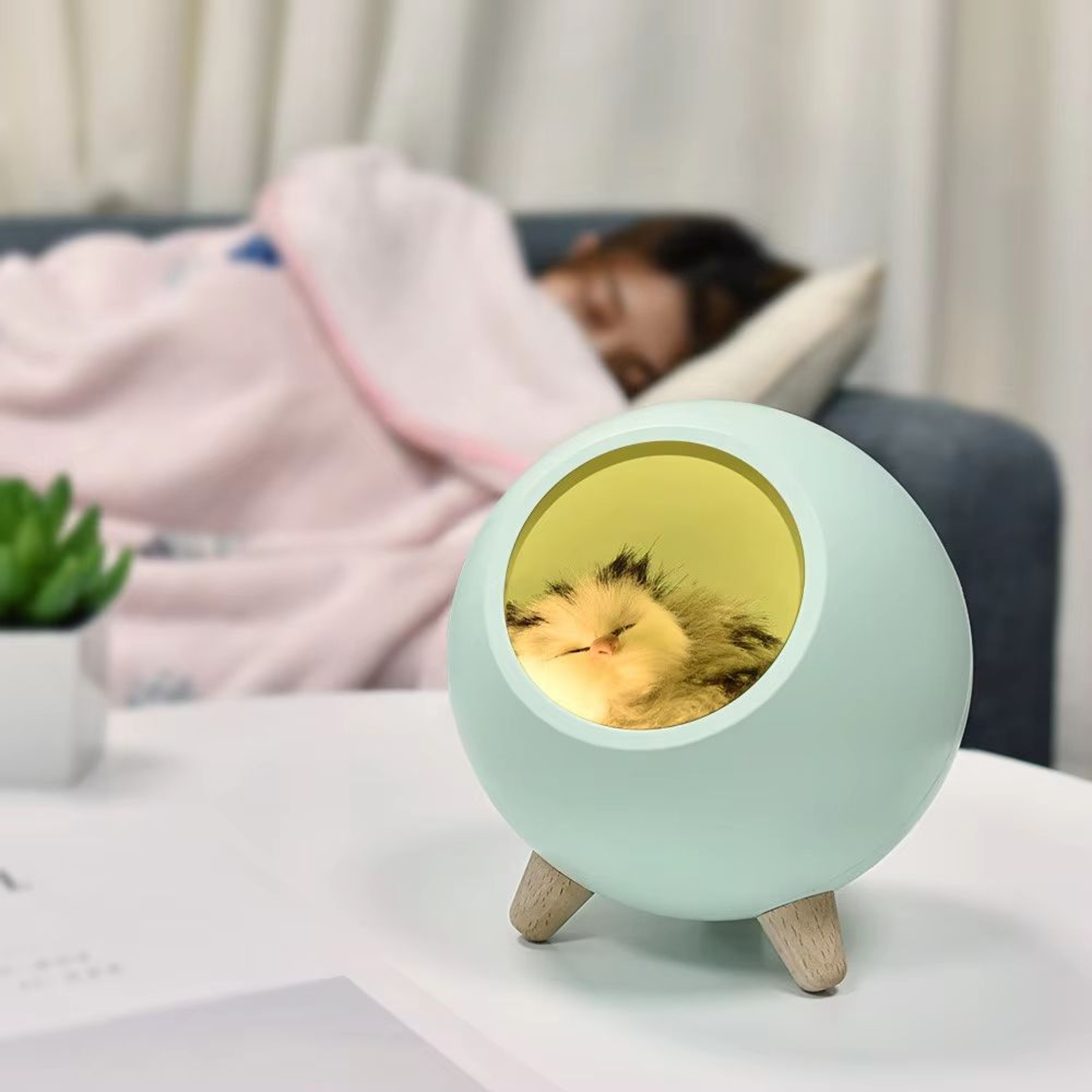 Cute Kitten Nest Touch Sensor Rechargeable Cat Night Light 2