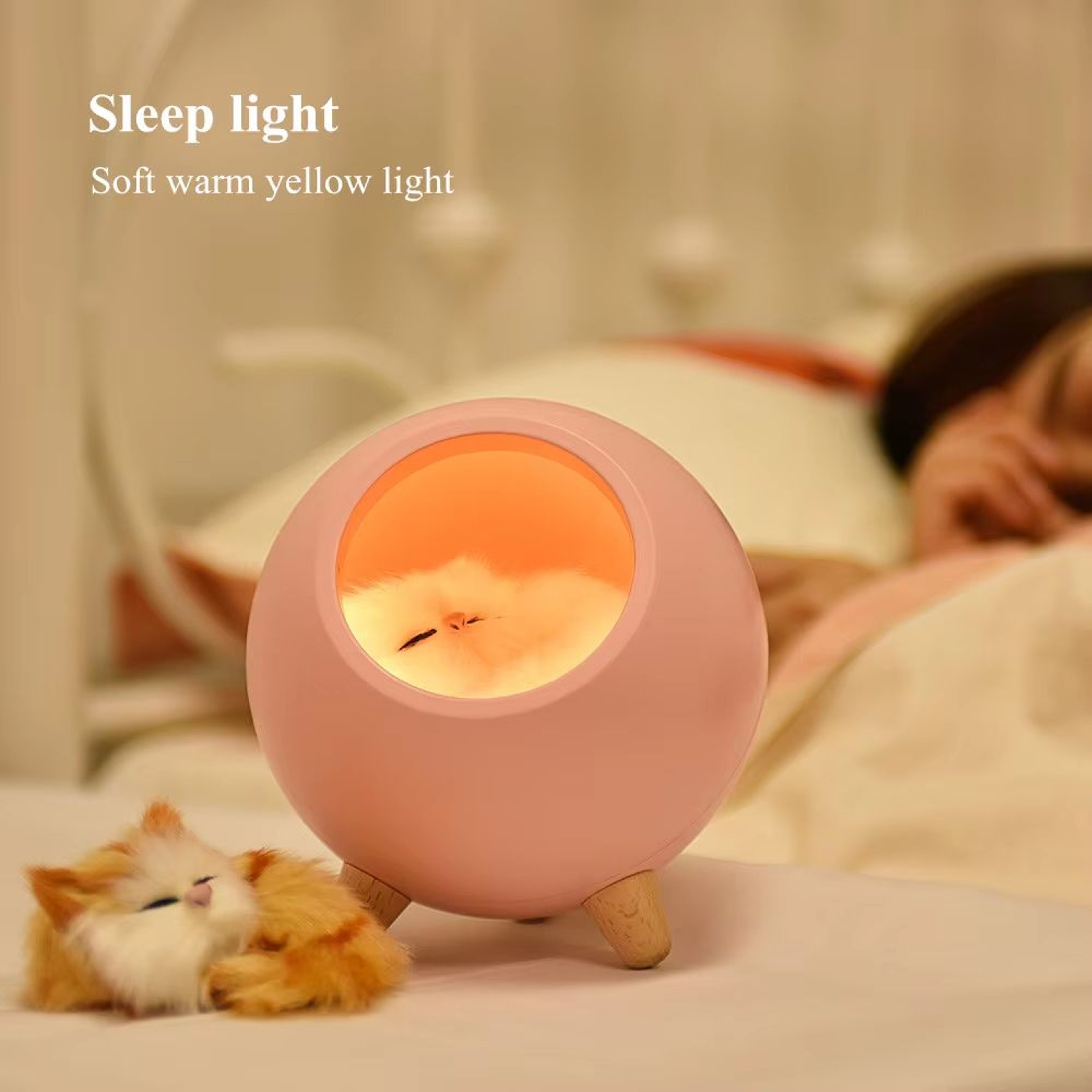 Cute Kitten Nest Touch Sensor Rechargeable Cat Night Light 4