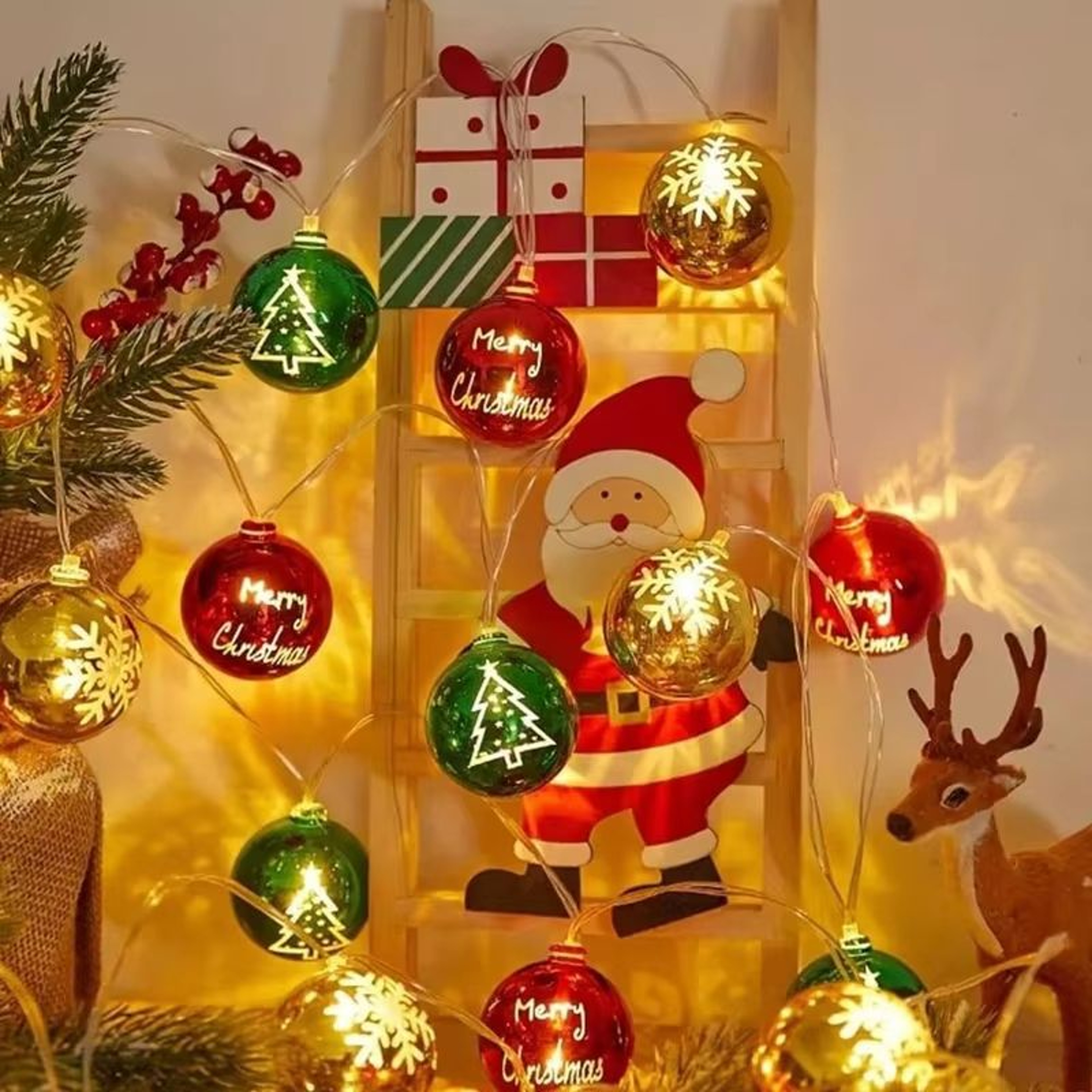 Battery Powered Christmas Ball String Lights 15m 10 LED Festive Decor 5