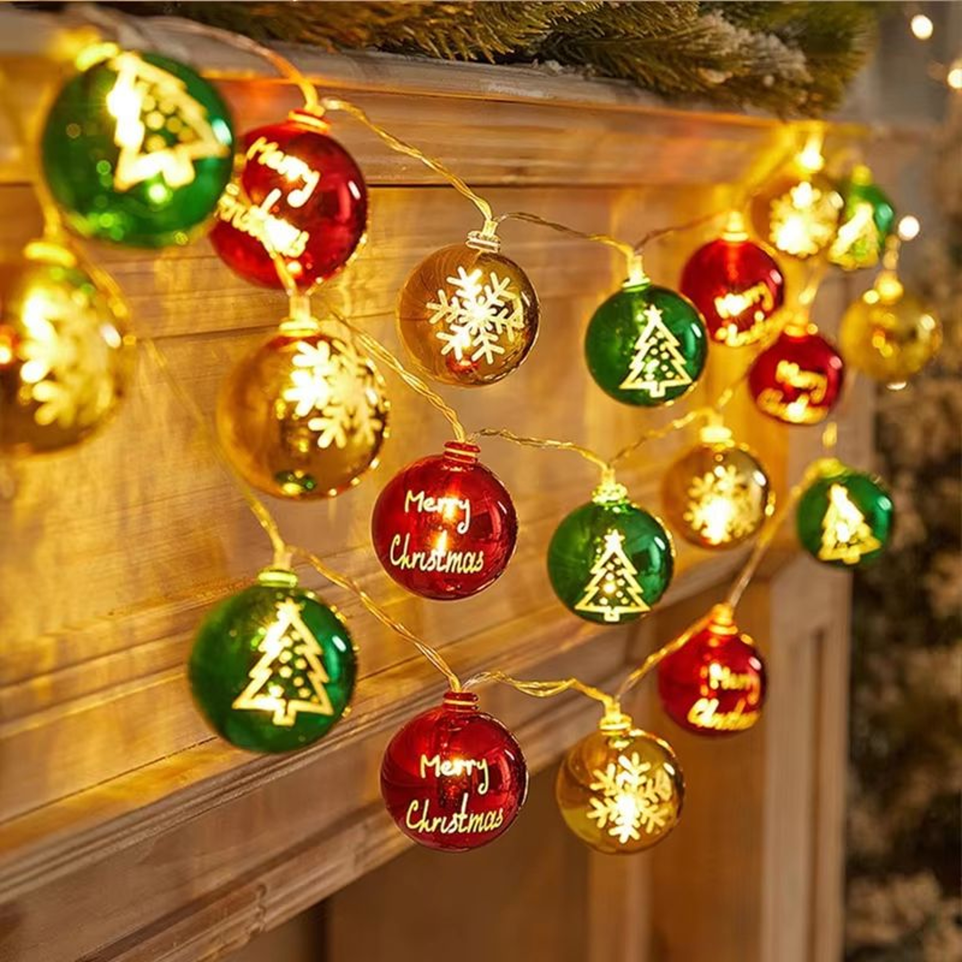 Battery Powered Christmas Ball String Lights 15m 10 LED Festive Decor 6