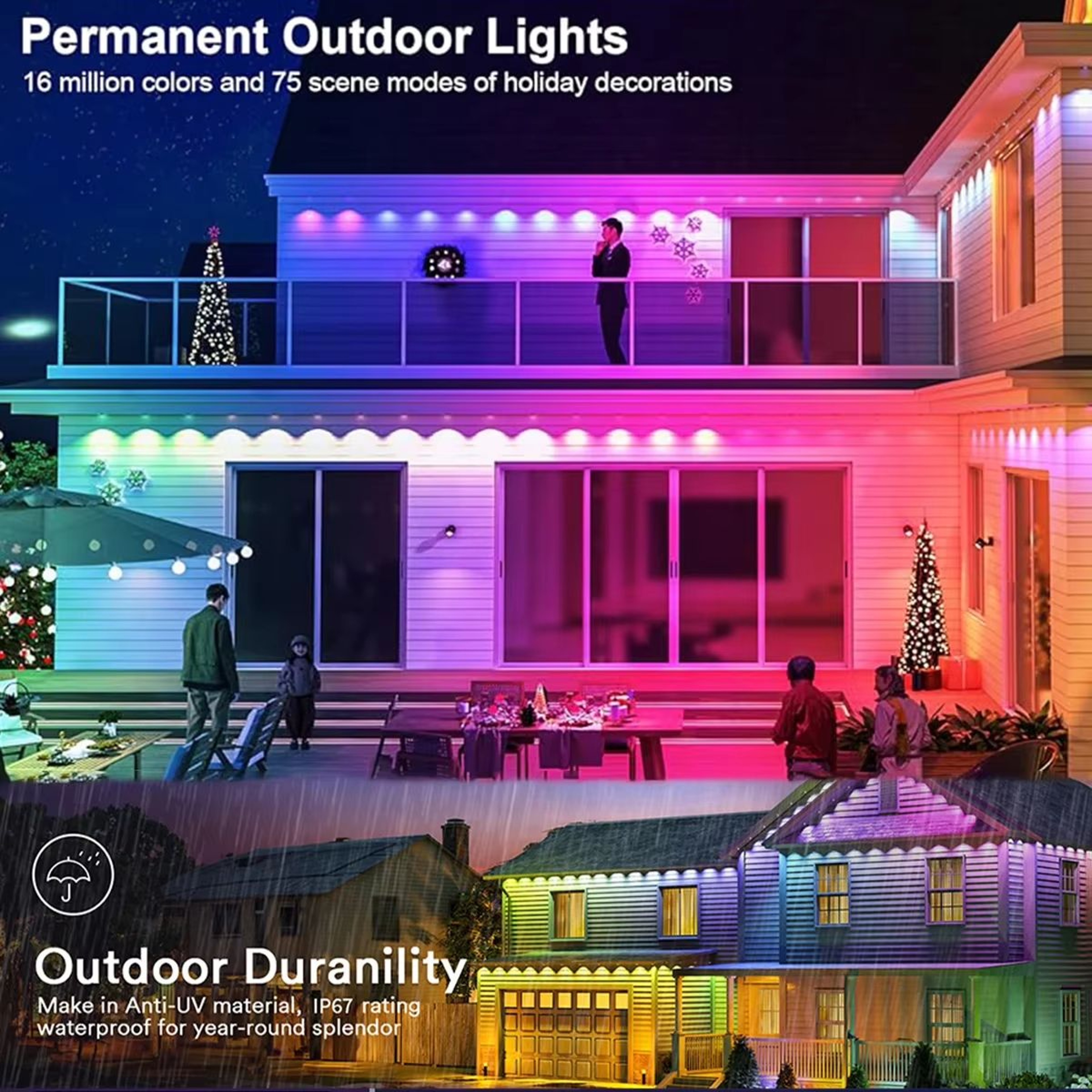 Smart RGB Eave Lights Permanent Outdoor LED String For Home Decor 0