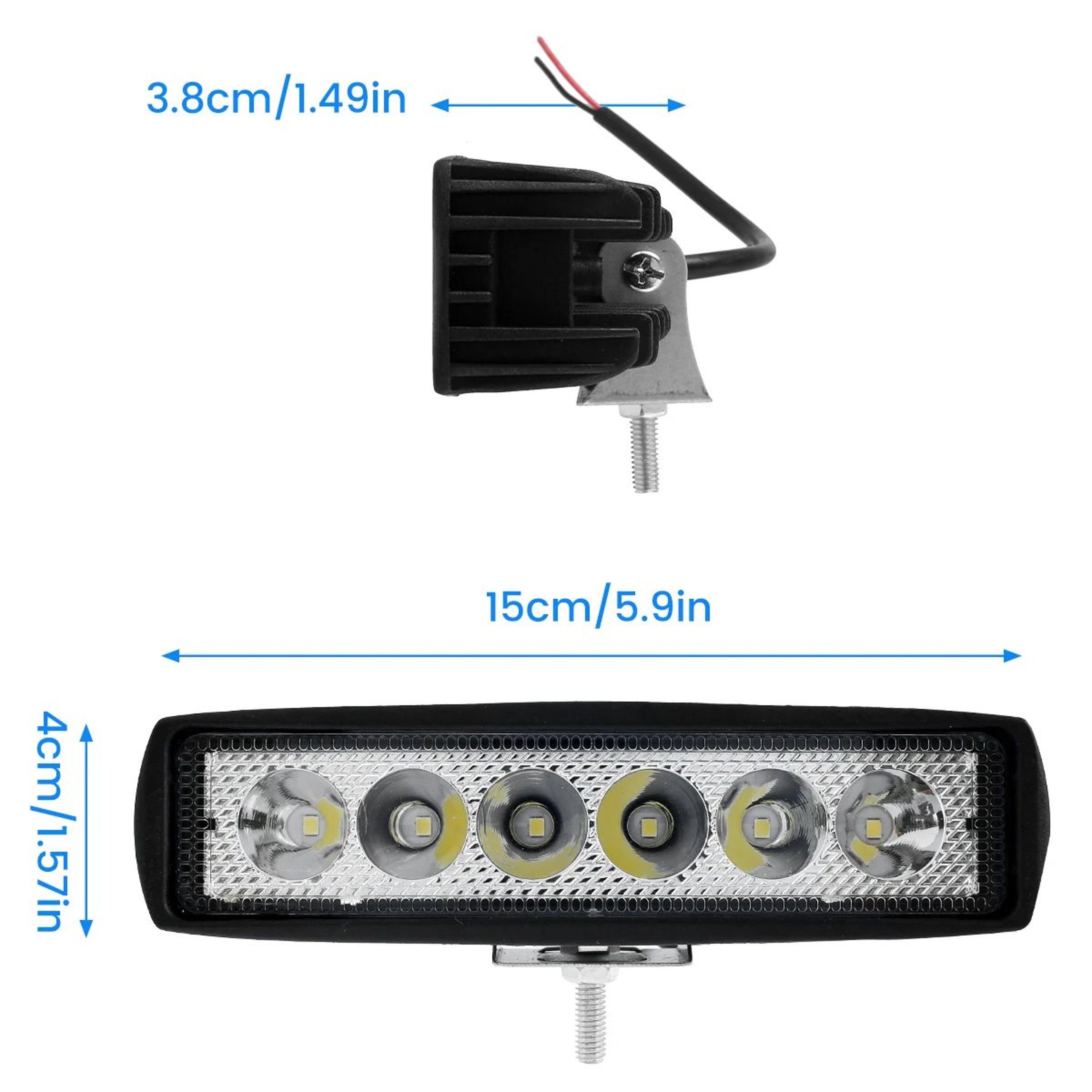 18W Waterproof LED Work Light Bar 6000K Off Road Flood Spot Driving Light 12V 5
