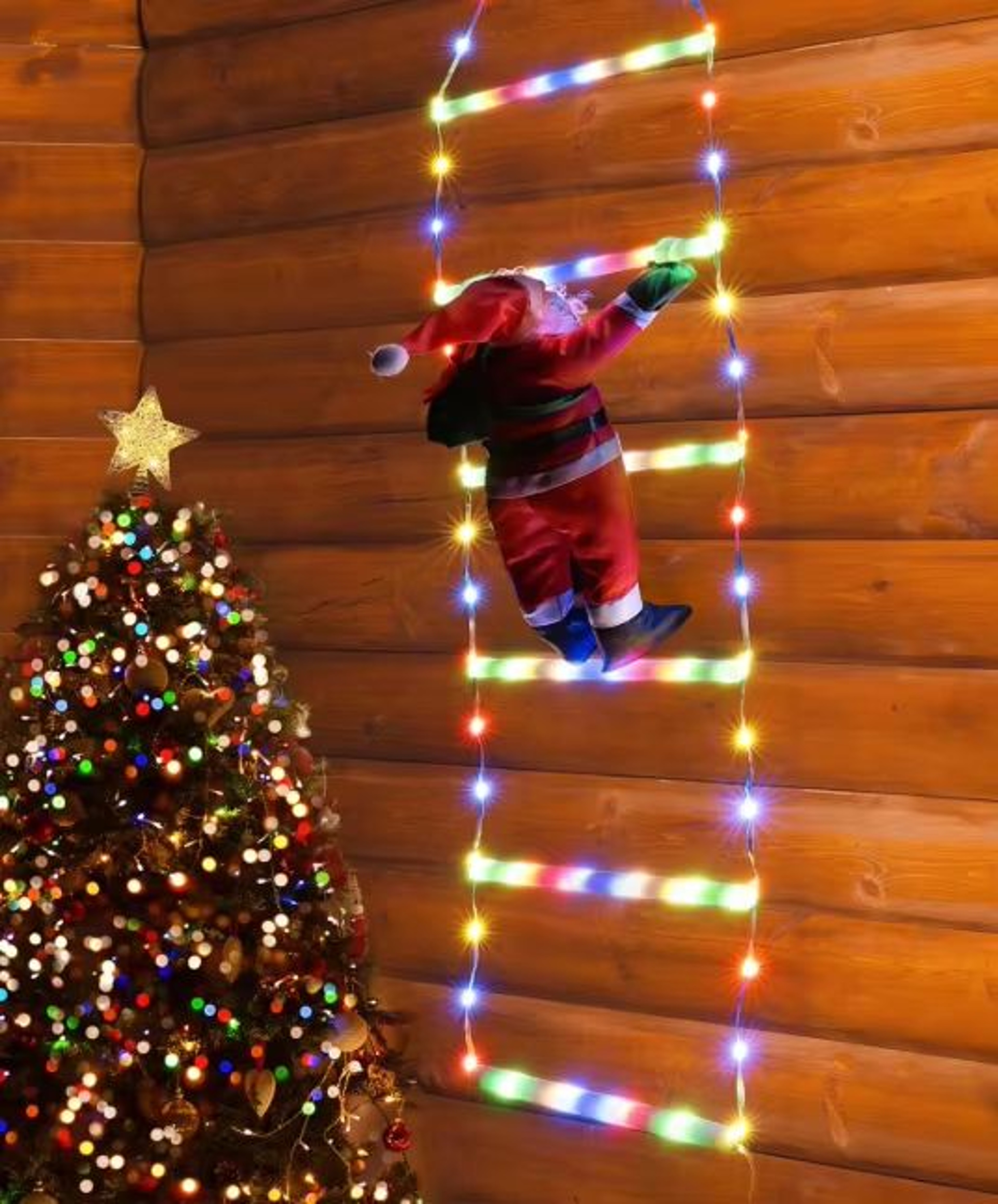 LED Santa Ladder Climbing Light With 8 Modes USB Powered Christmas Decor 6