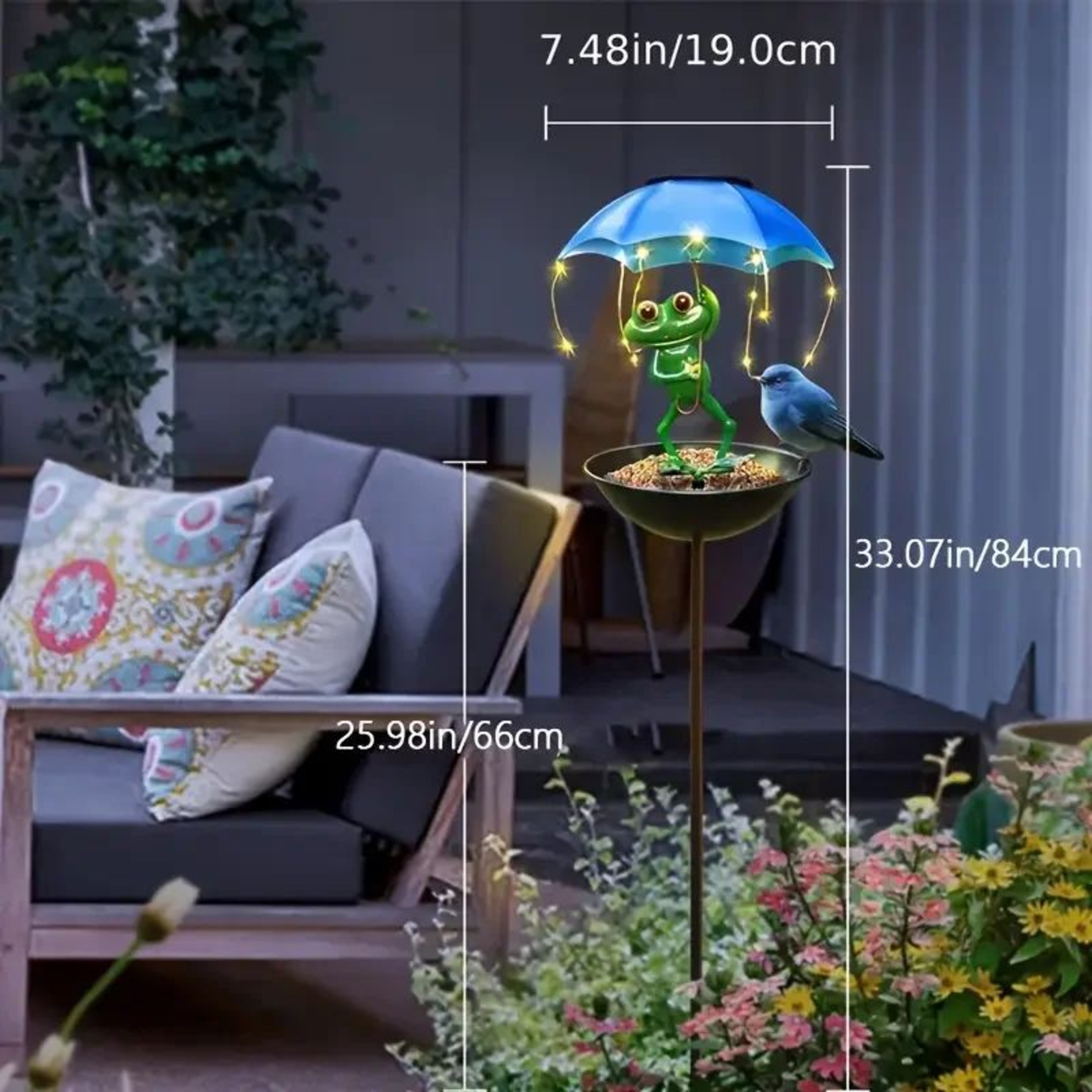 Solar Frog Statue Garden Bird Feeder With Pathway Light 3
