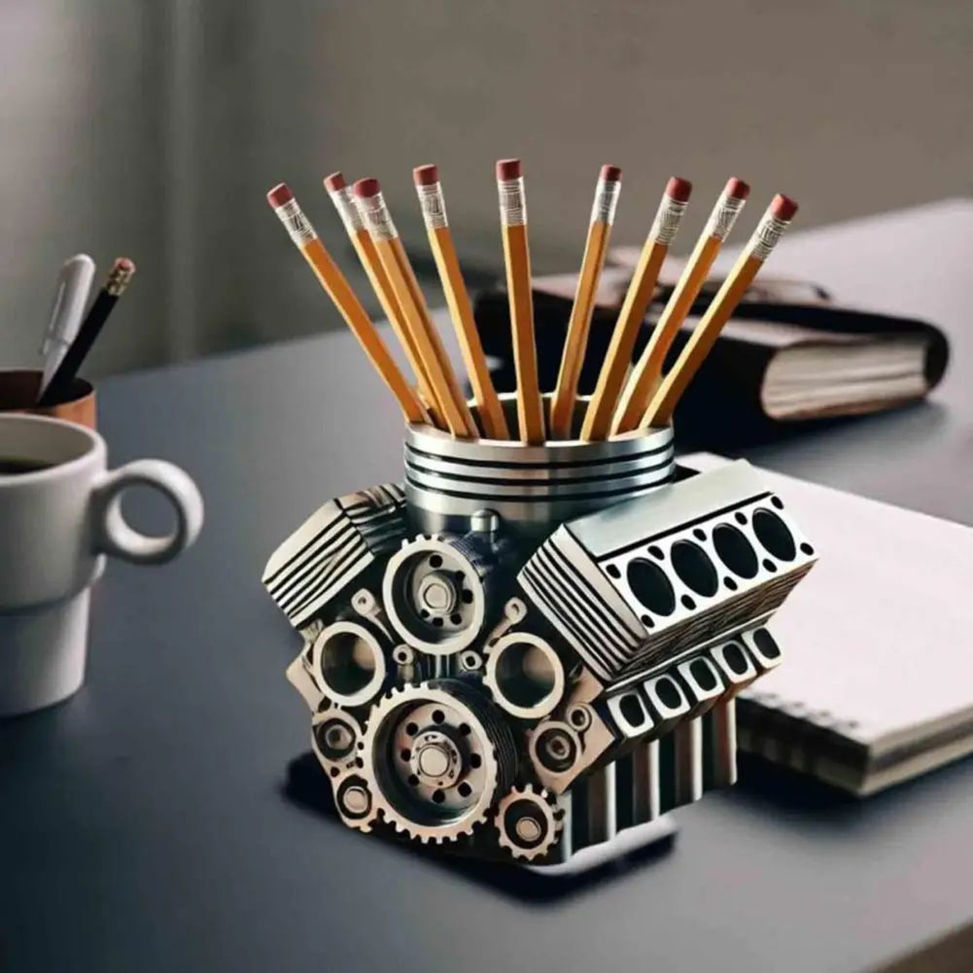 Creative V8 Engine Pen Holder Desk Organizer For Car Lovers And Office Decor 4
