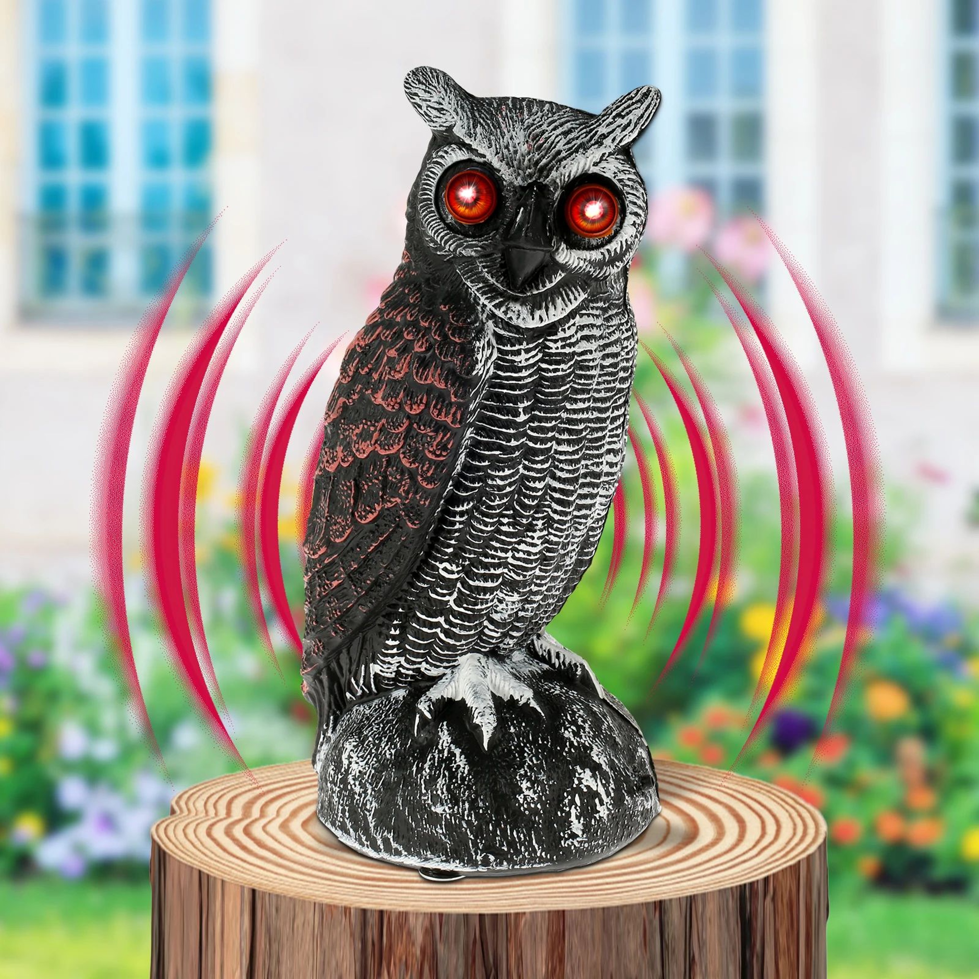Solar Owl Bird Deterrent With Sound And Light Waterproof Garden Scarecrow 0