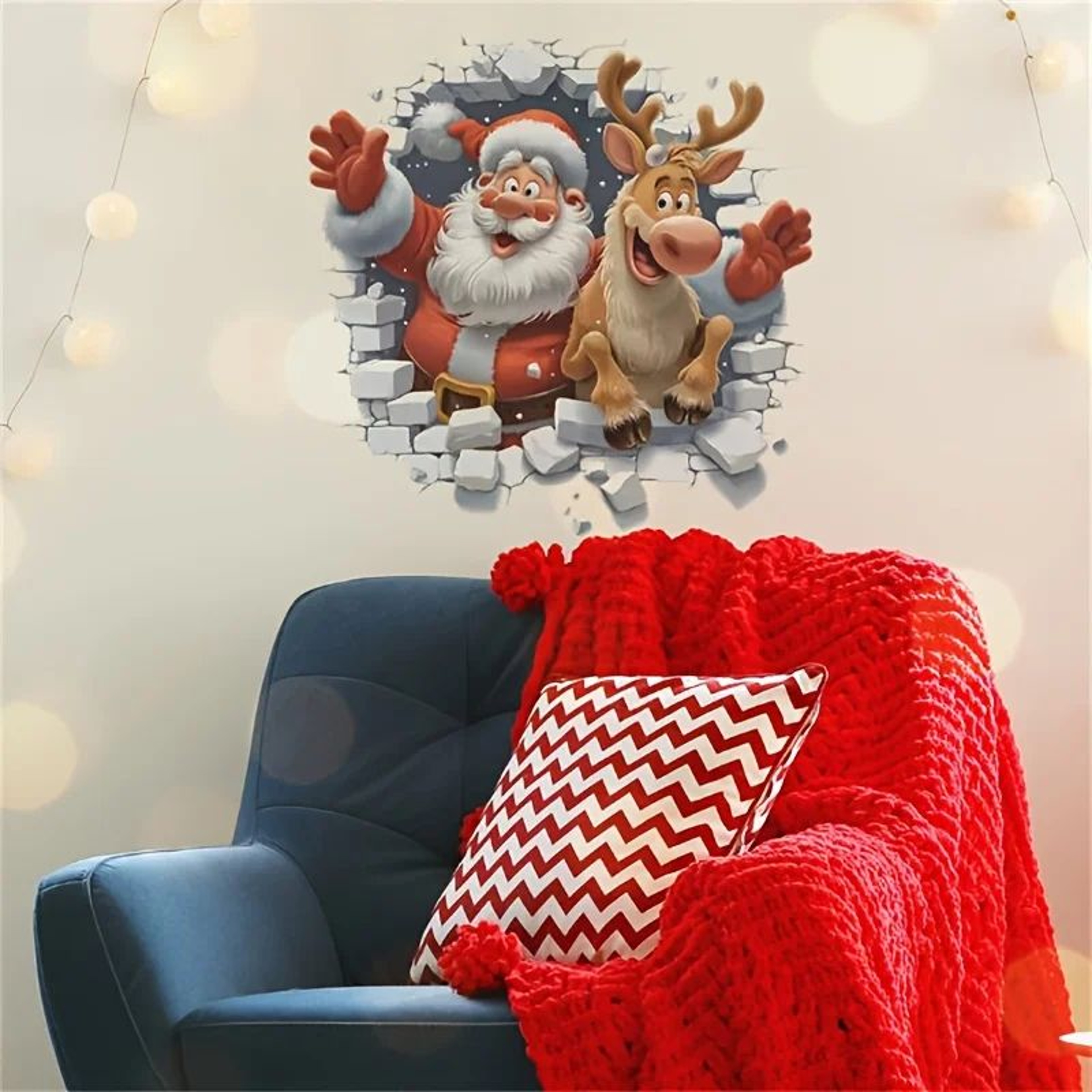 3D Santa Claus And Rudolf Christmas Wall Stickers Removable Self Adhesive Holiday Decor 1