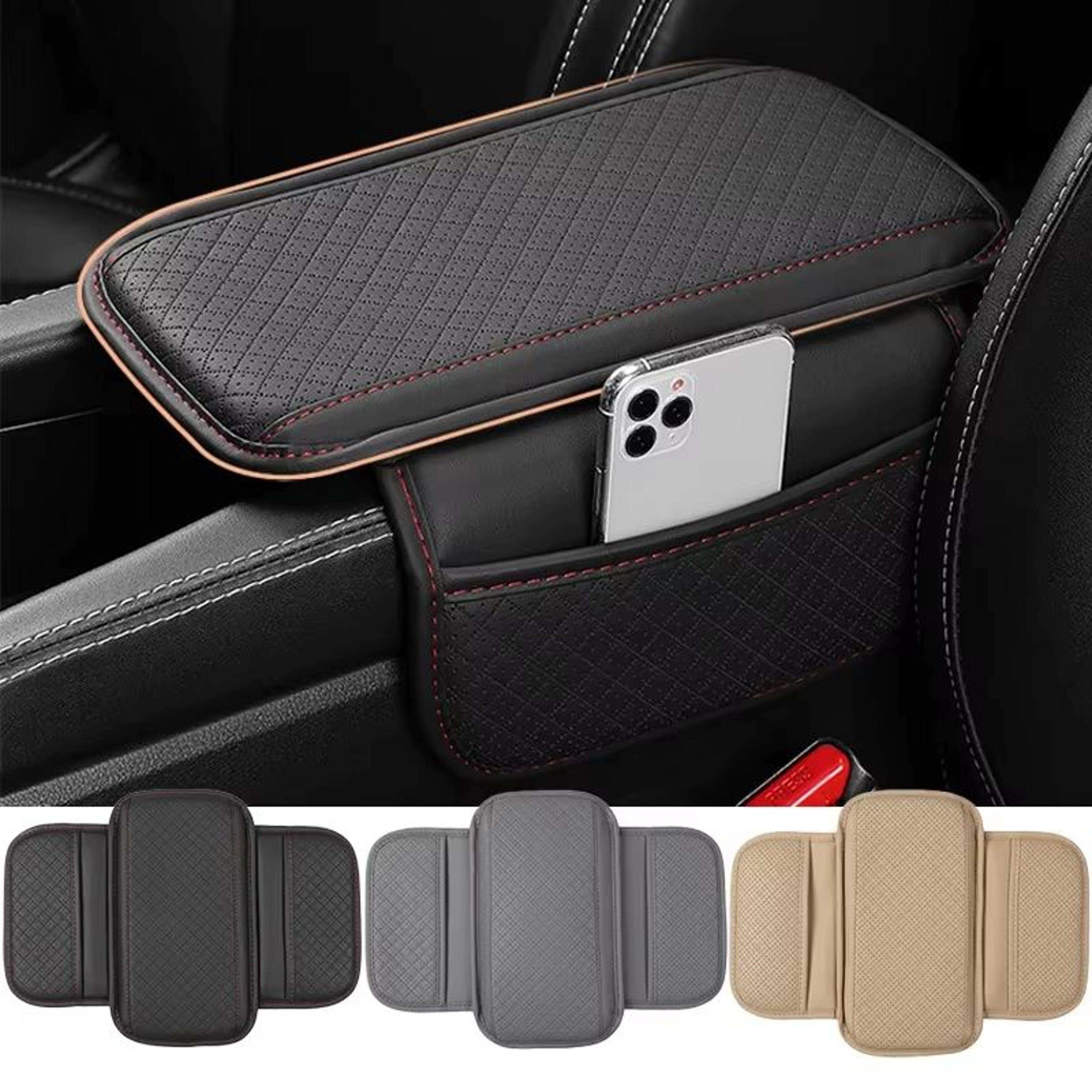 Universal PU Leather Car Armrest Cushion Breathable Center Console Cover Protector 0