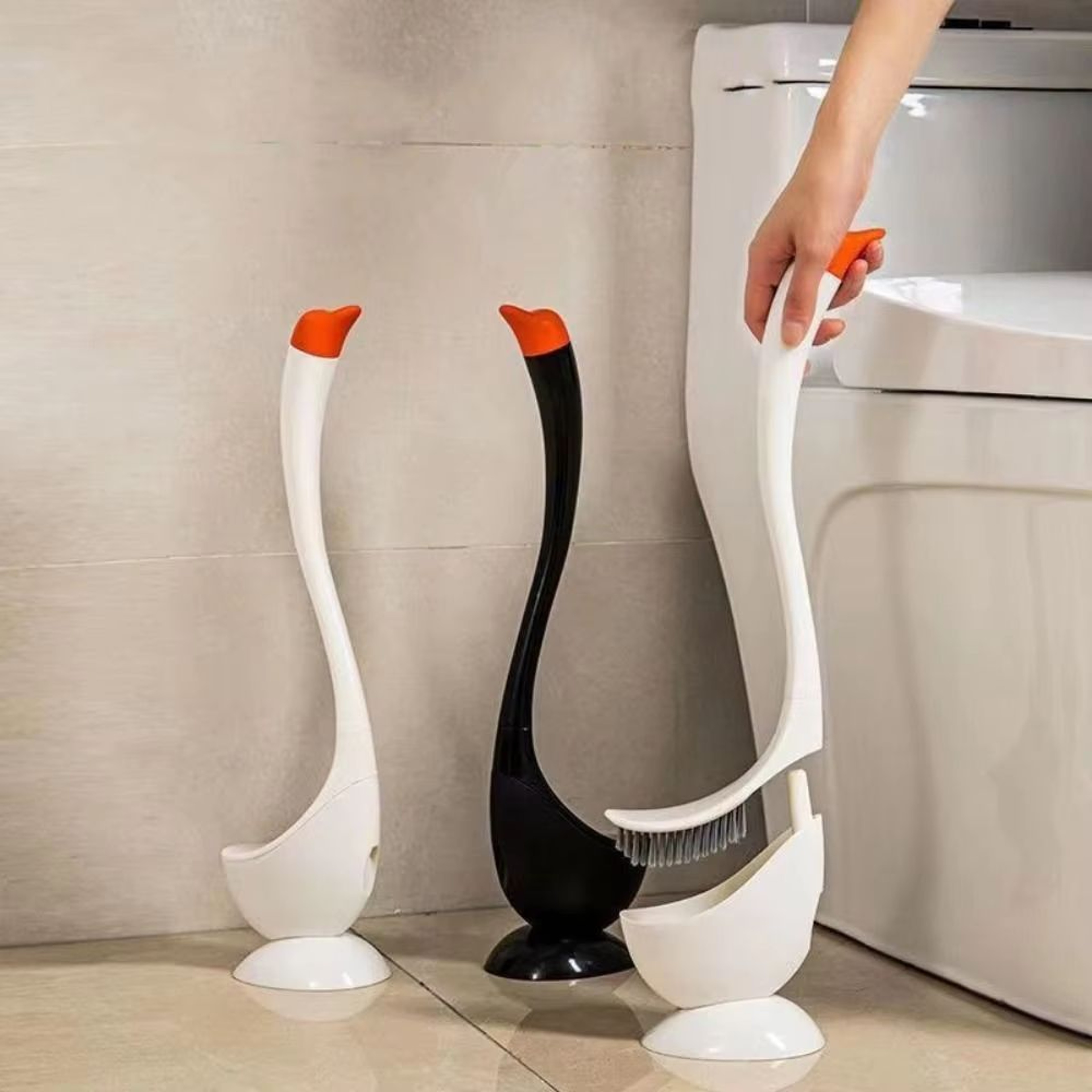 Swan Shape Long Handle Toilet Brush With Holder And Dense Bristles 0