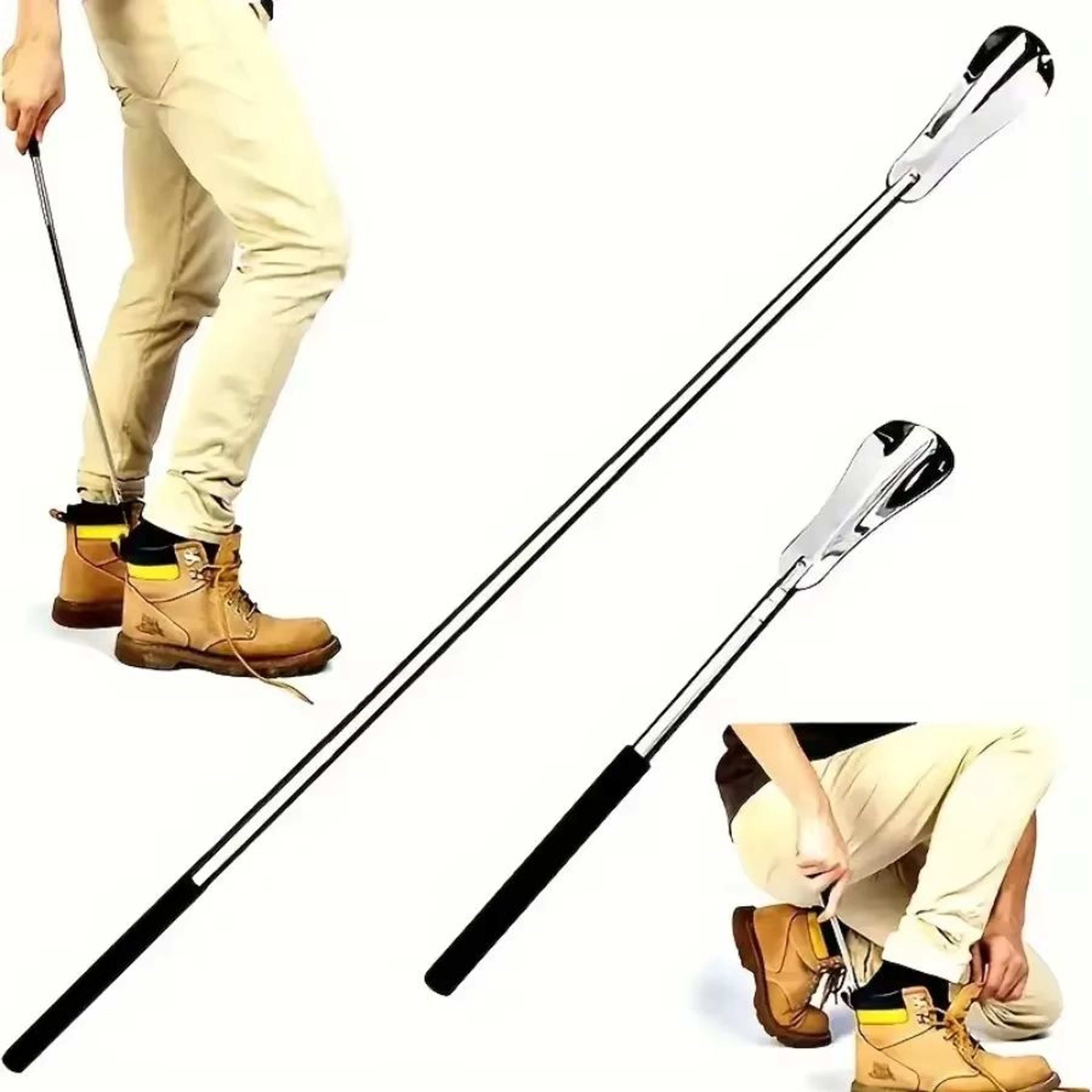 Retractable Stainless Steel Long Handle Shoe Horn For Easy Wear And No Bending 0