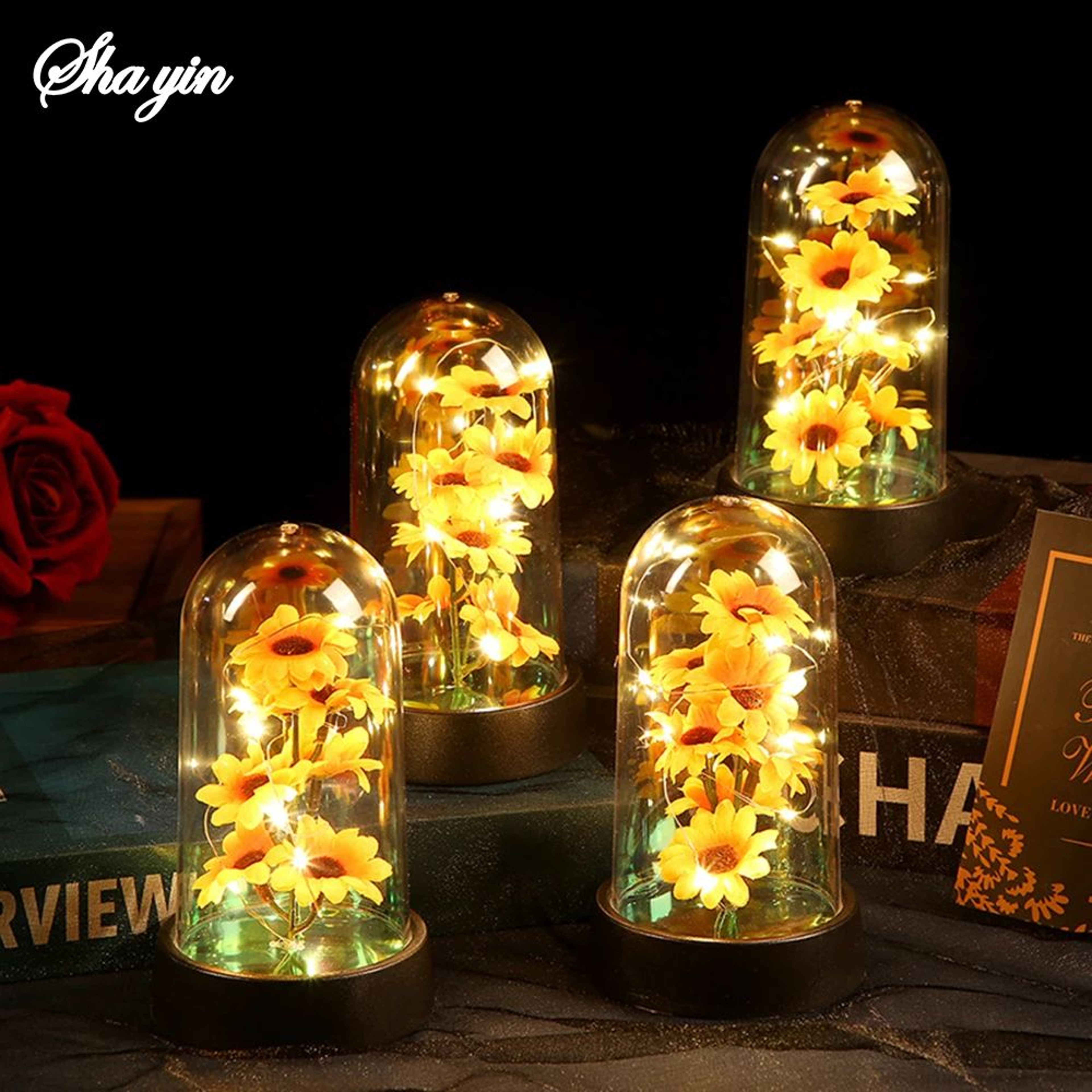 Eternal Sunflower Glass Dome LED Gift  Romantic Forever Flower For Mom Wife  Special Occasions 5