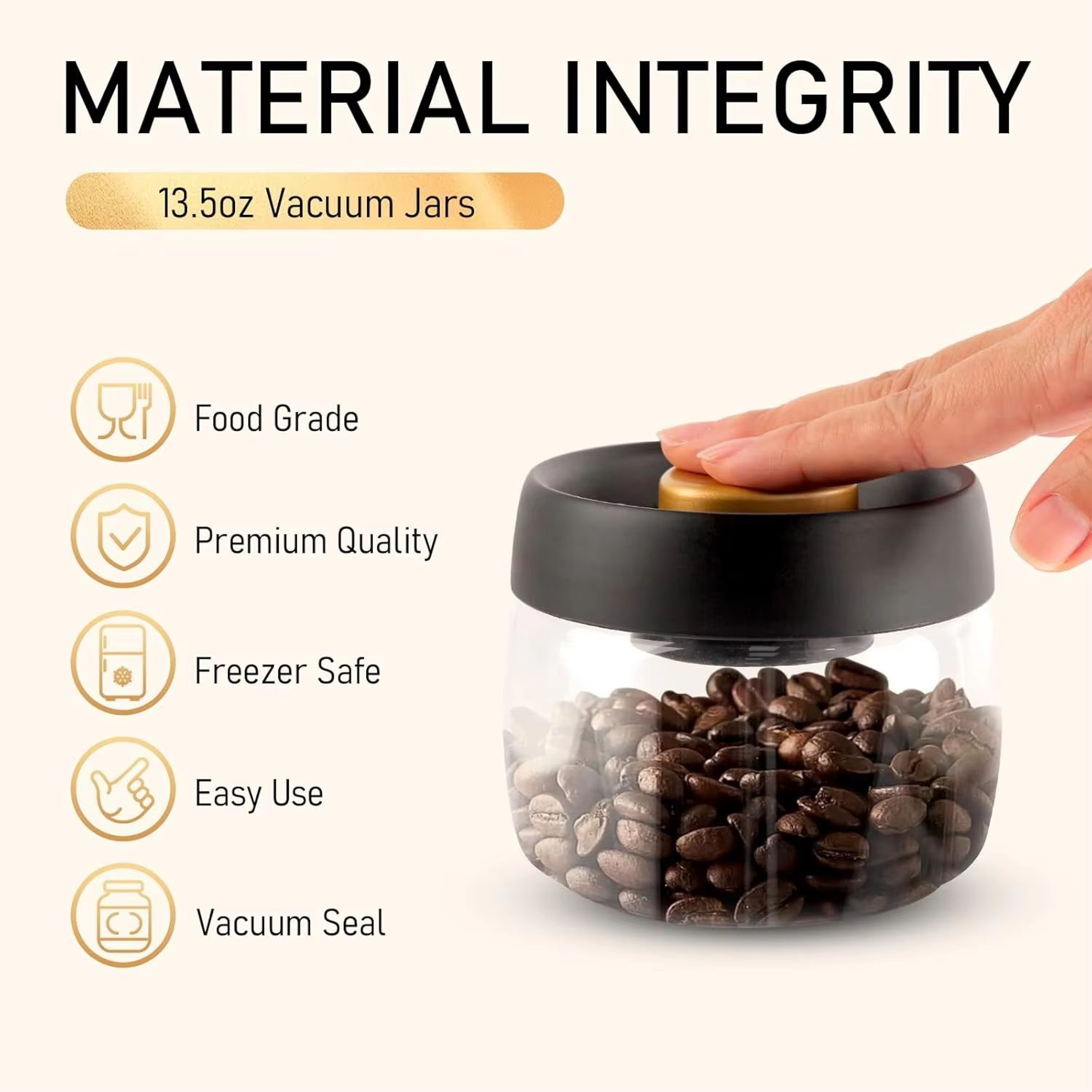 Glass Vacuum Coffee Bean Storage Jar With Airtight Seal And Freshness Lock Lid 4