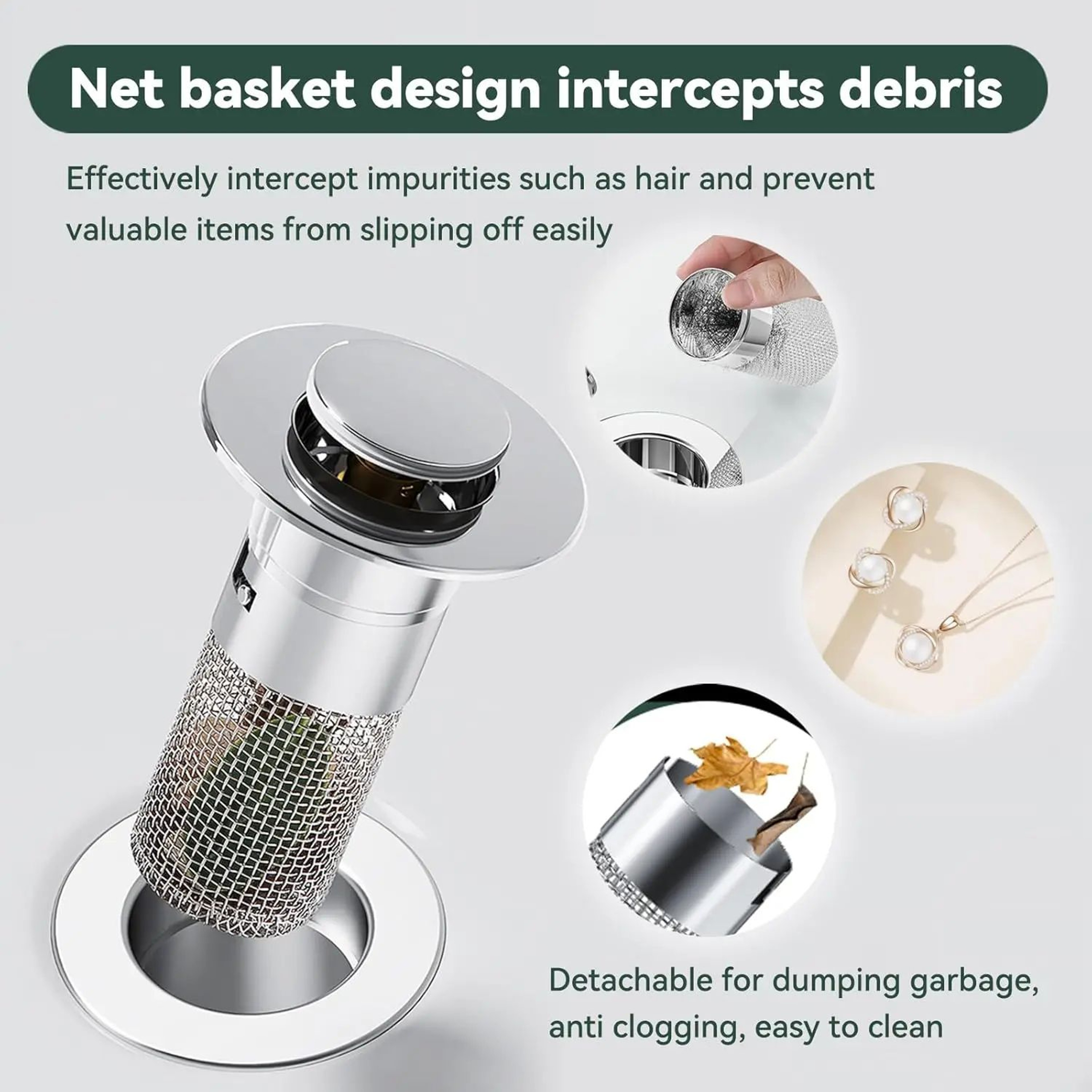Universal PopUp Sink Drain Stopper With Hair Catcher And AntiClog Filter 0