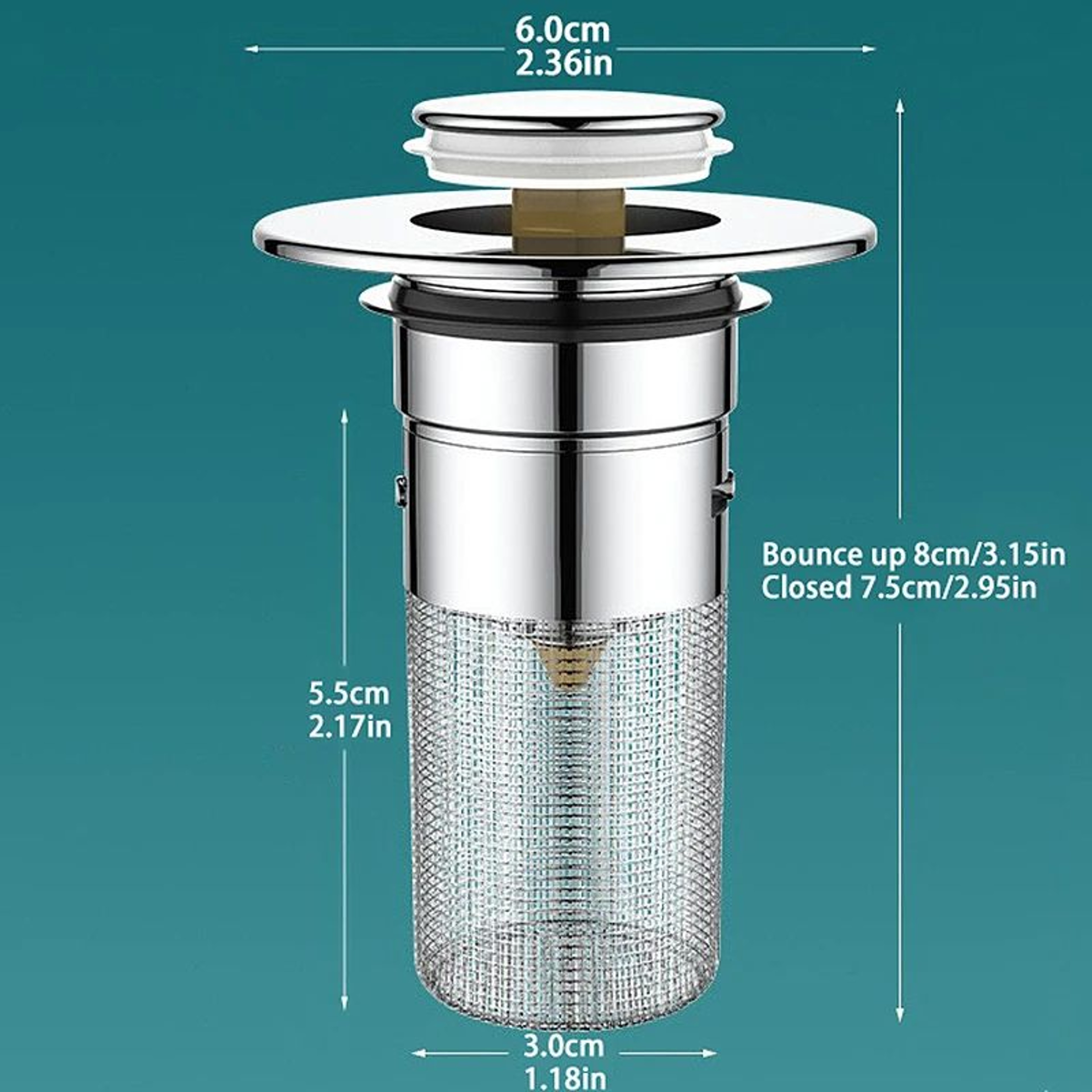 Universal PopUp Sink Drain Stopper With Hair Catcher And AntiClog Filter 2