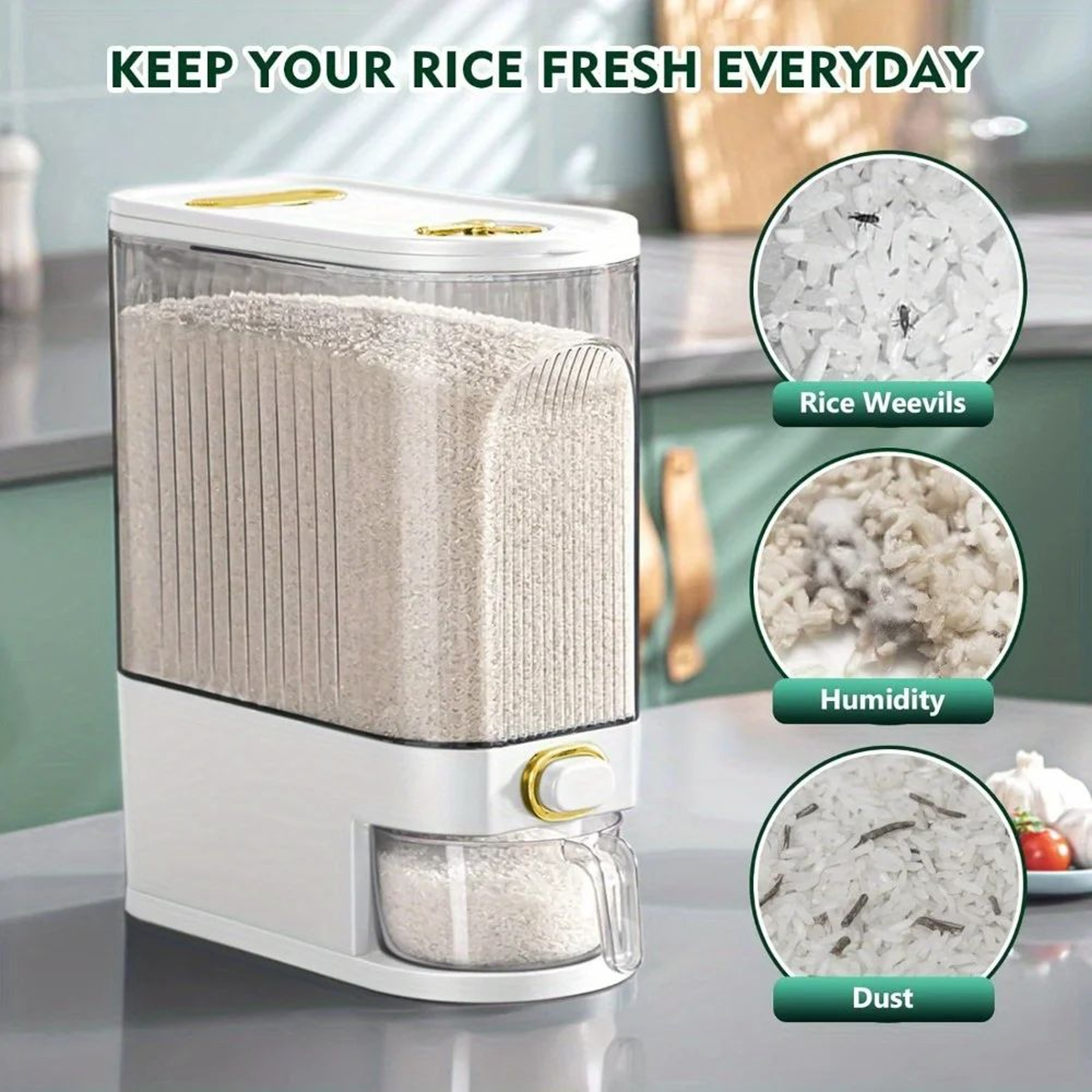 11lb 22lb Rice Dispenser With Measuring Cup And Time Marking Airtight Storage Container 4