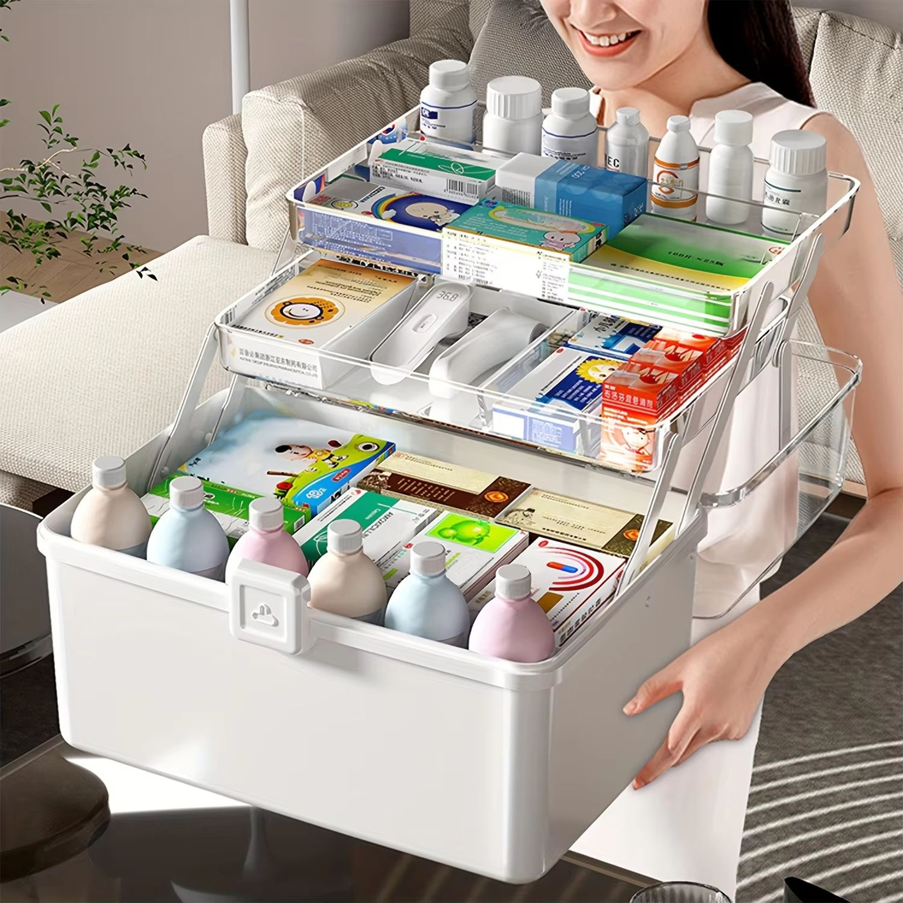 3 Layer Foldable Medicine Storage Box Large Capacity Organizer With Compartments 0