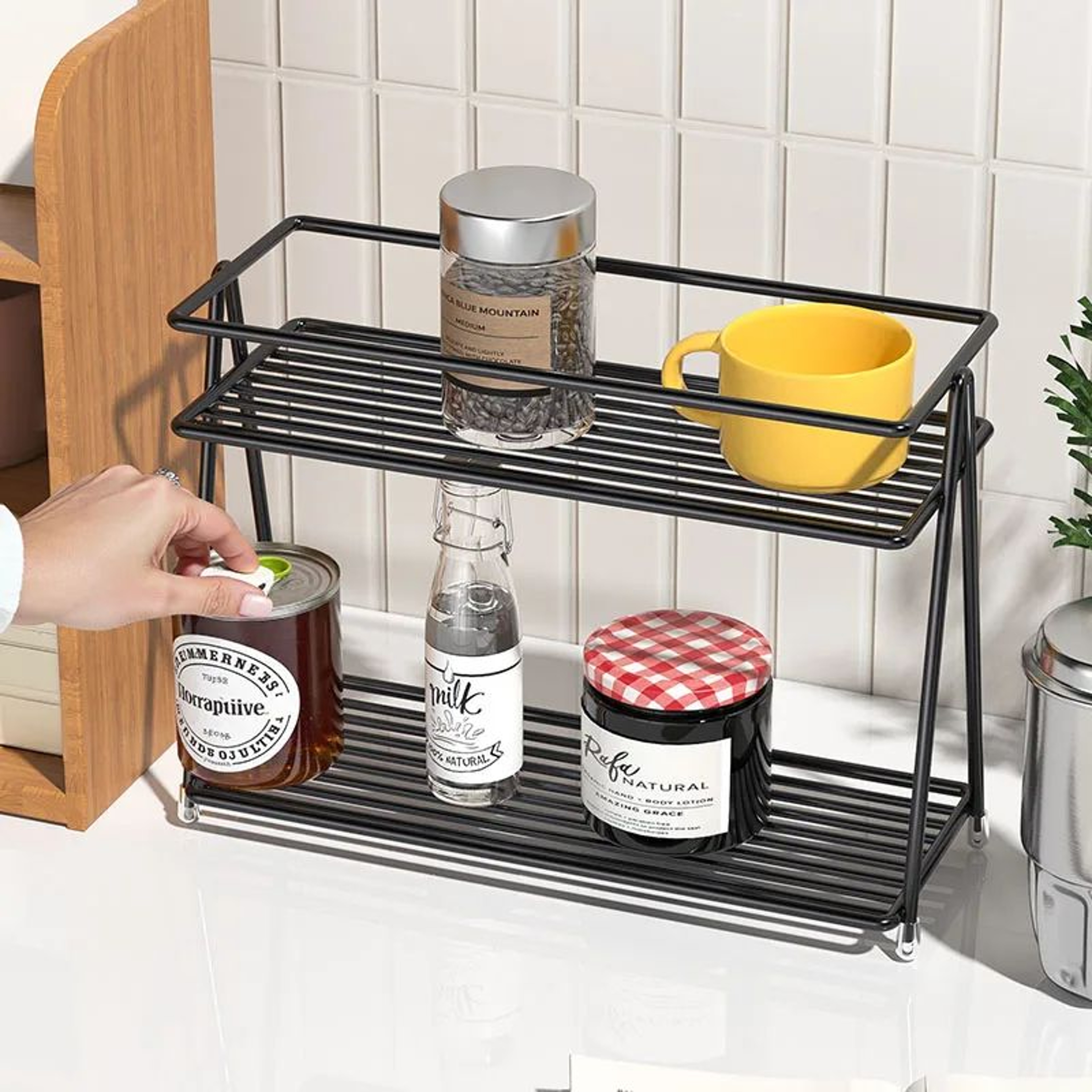 Double Layer Cup Storage Rack For Kitchen Counter And Tea Set Organizer 0