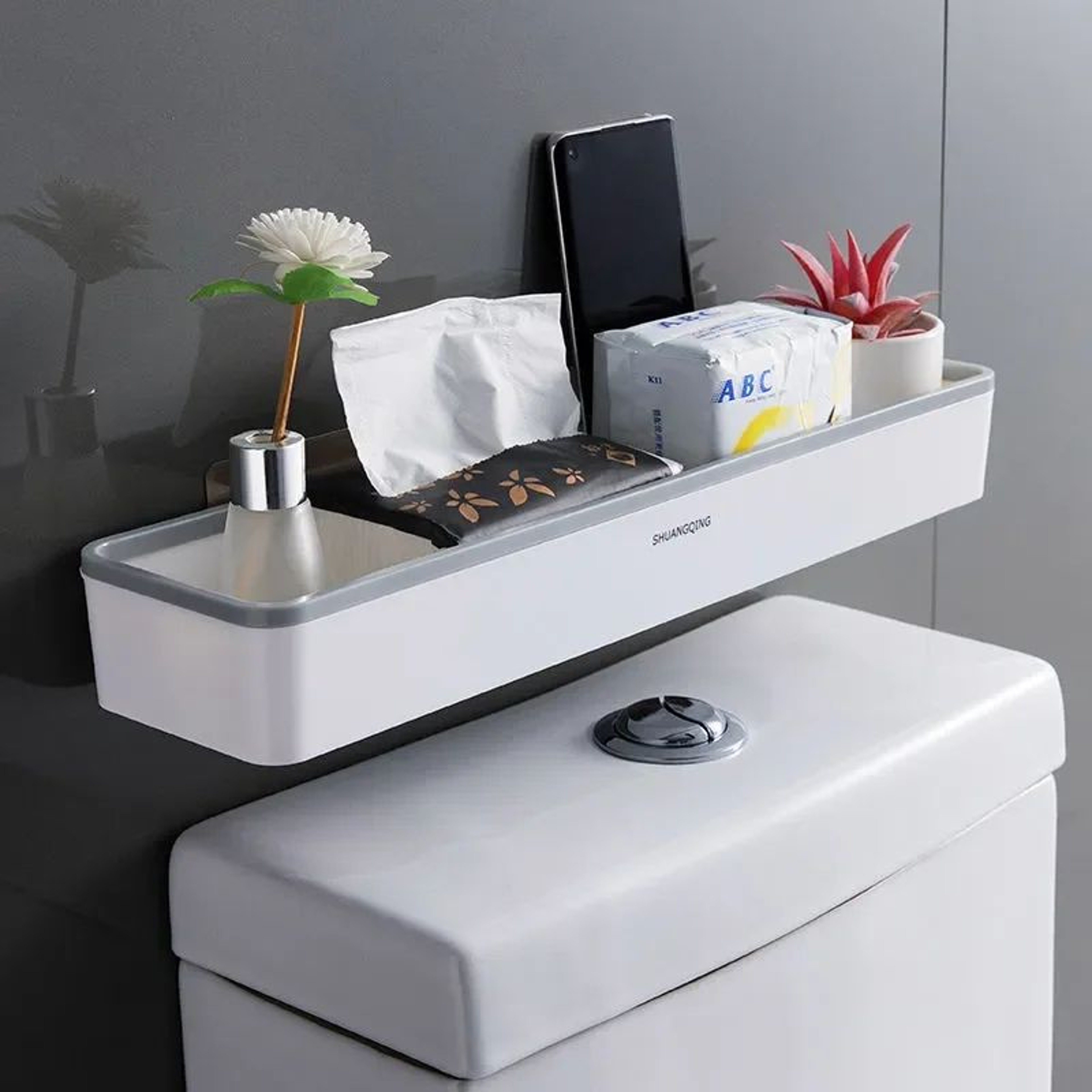 Wall Mounted Over Toilet Storage Rack No Drill Bathroom Organizer Shelf 0