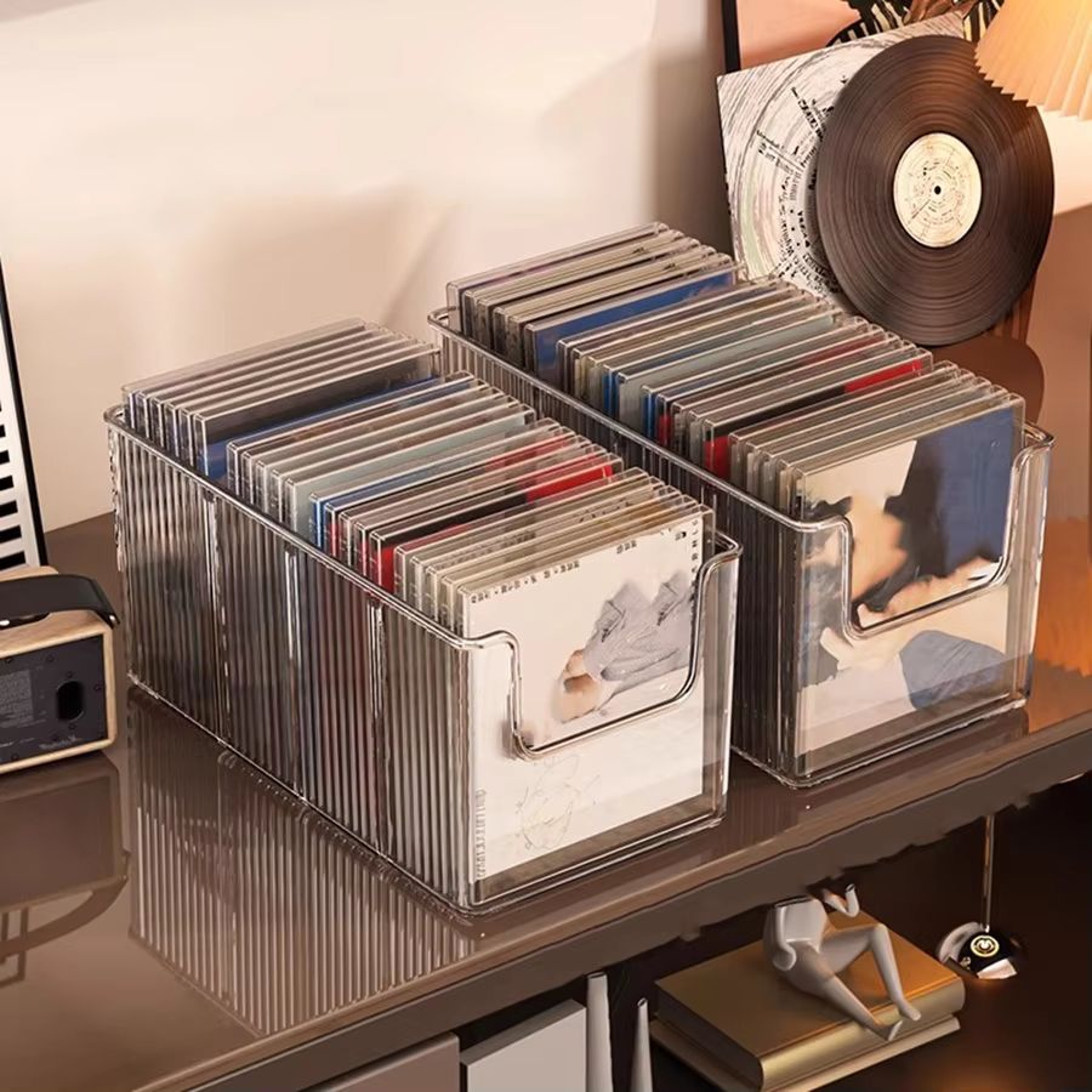 Desktop CD And Vinyl Record Storage Rack Black Disc Organizer Stand 0