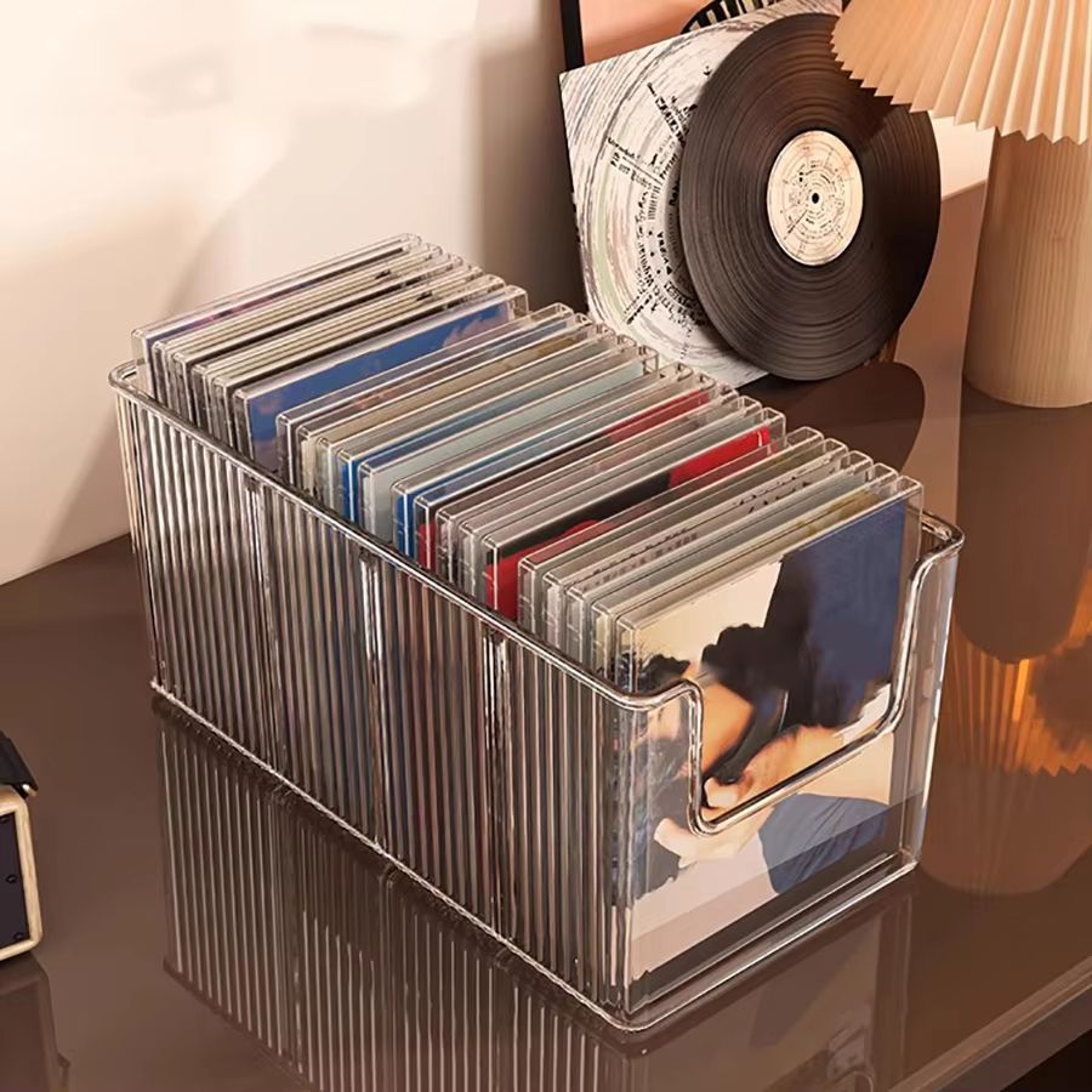 Desktop CD And Vinyl Record Storage Rack Black Disc Organizer Stand 4