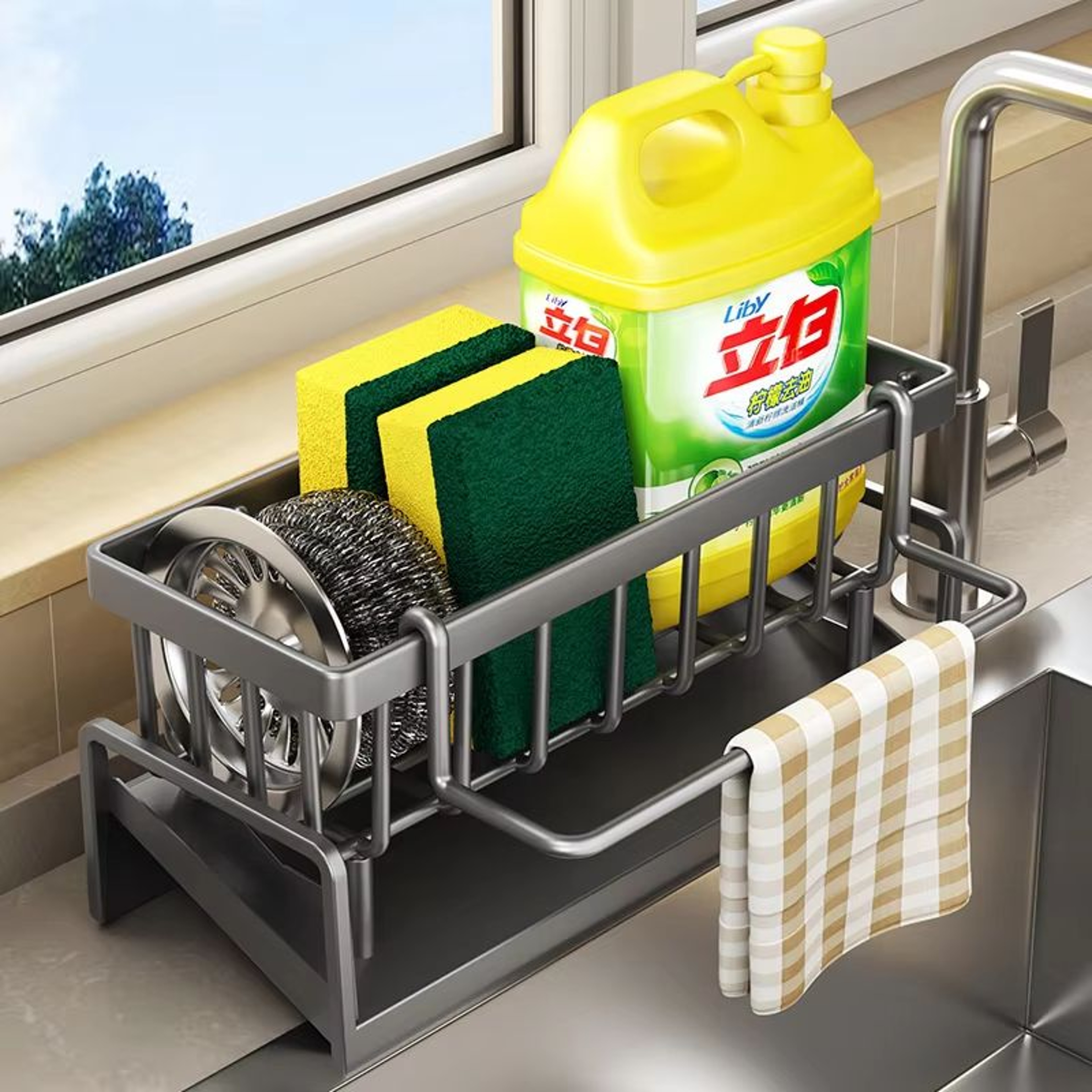 CleanFlow Self Draining Sink Organizer Rack With Soap And Sponge Holder 0